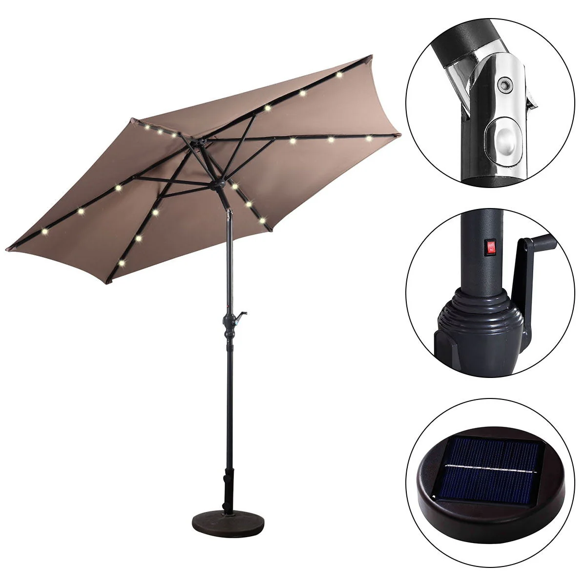 9FT Solar LED Patio Umbrella, Steel Tilt Crank, Tan - Image 9