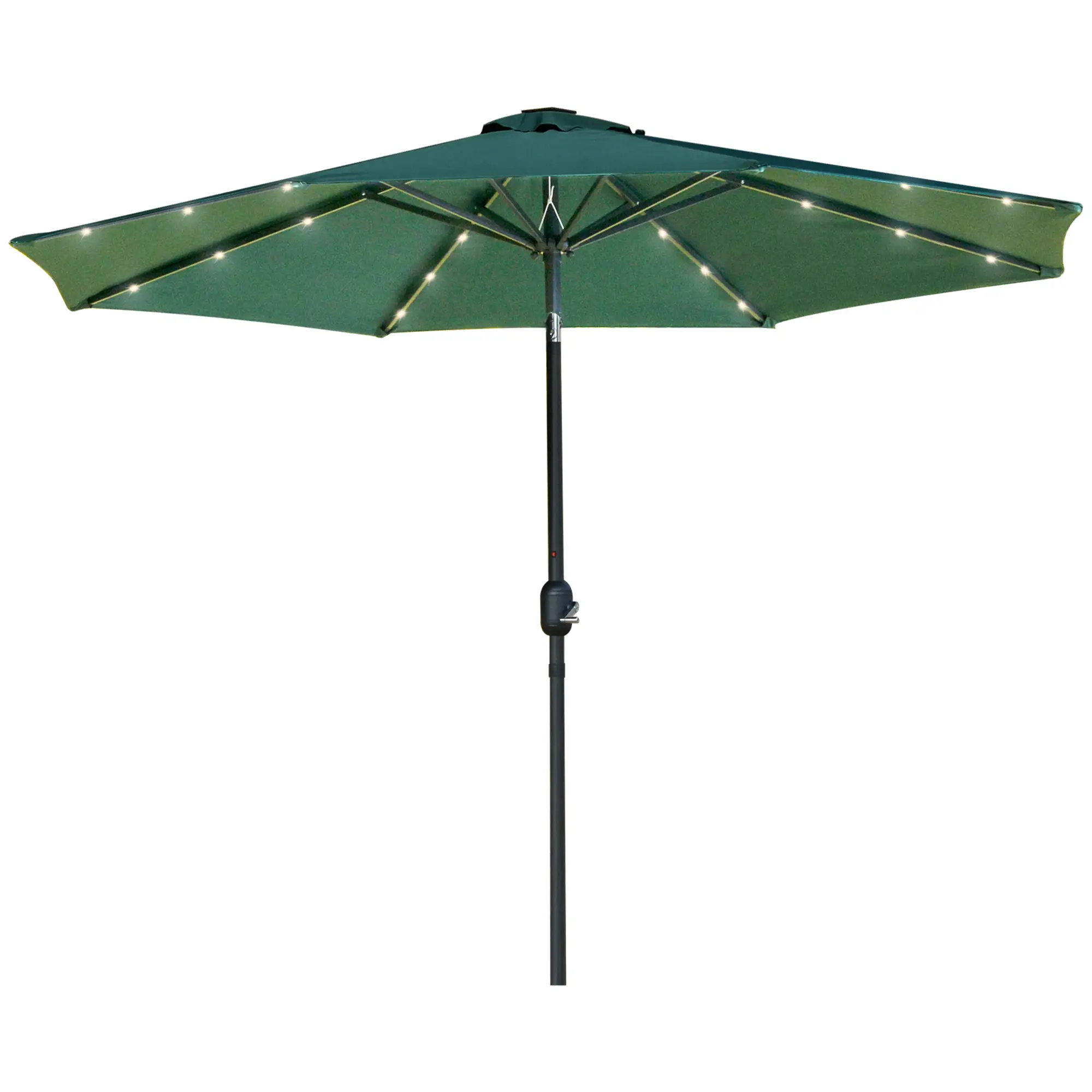 9ft Solar Patio Umbrella, 24 LED Lights, Tilt Canopy, Green