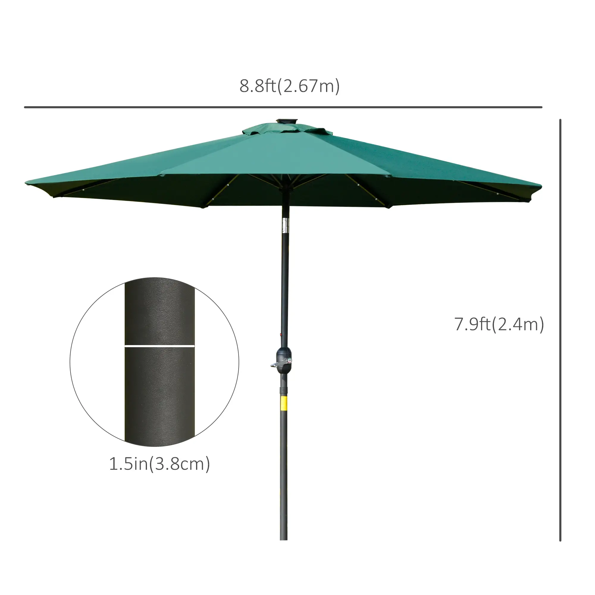 9ft Solar Patio Umbrella, 24 LED Lights, Tilt Canopy, Green - Image 3