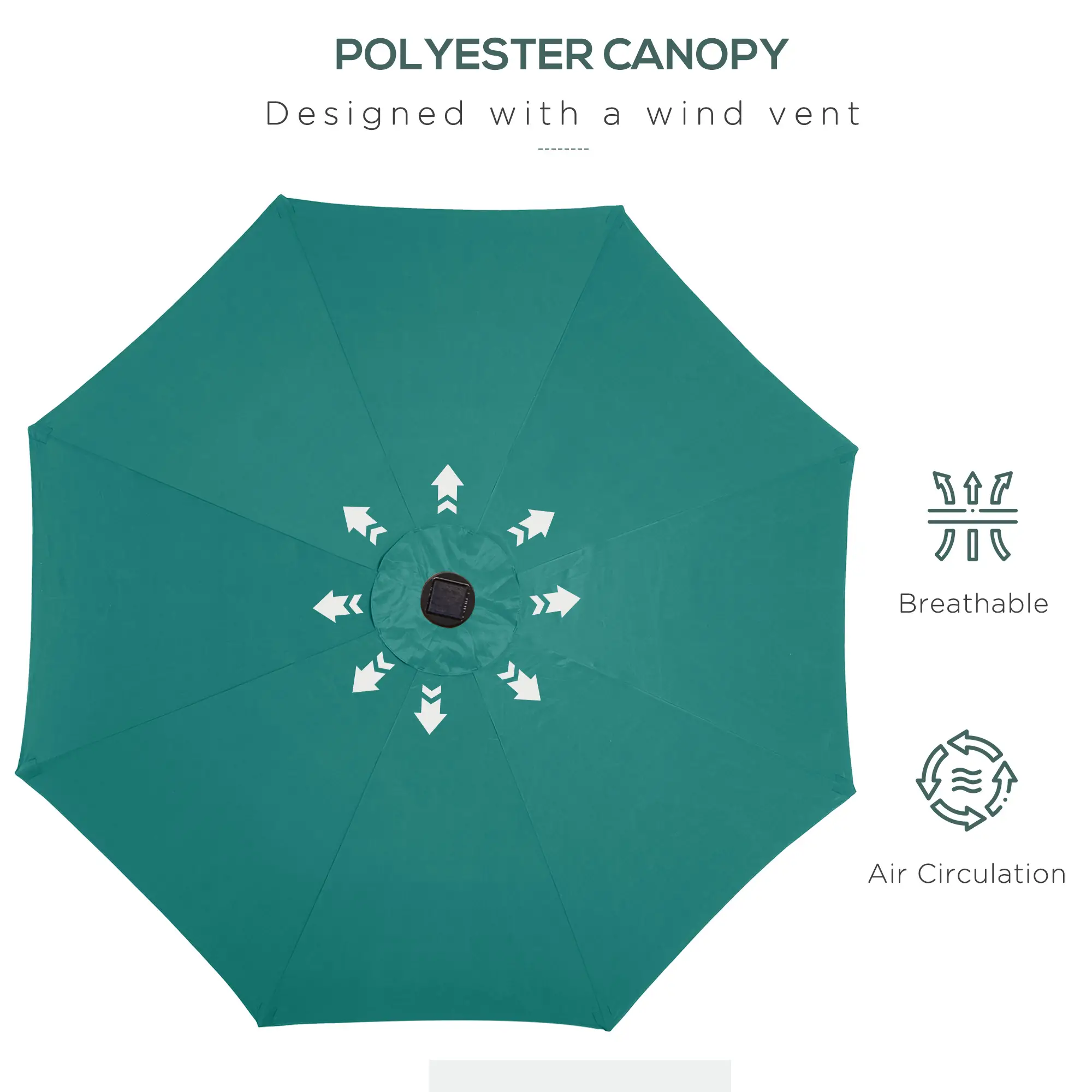 9ft Solar Patio Umbrella, 24 LED Lights, Tilt Canopy, Green - Image 6