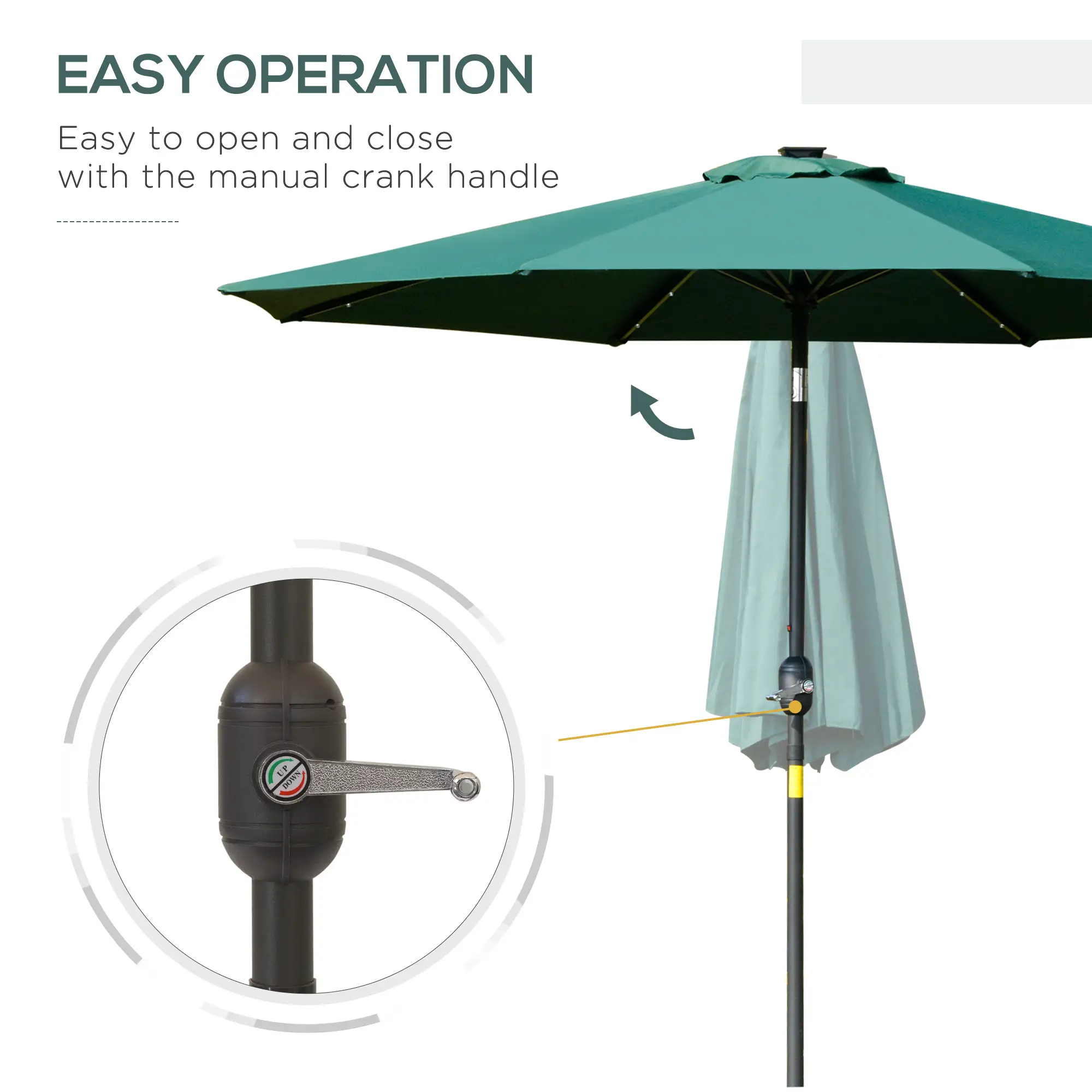 9ft Solar Patio Umbrella, 24 LED Lights, Tilt Canopy, Green - Image 7
