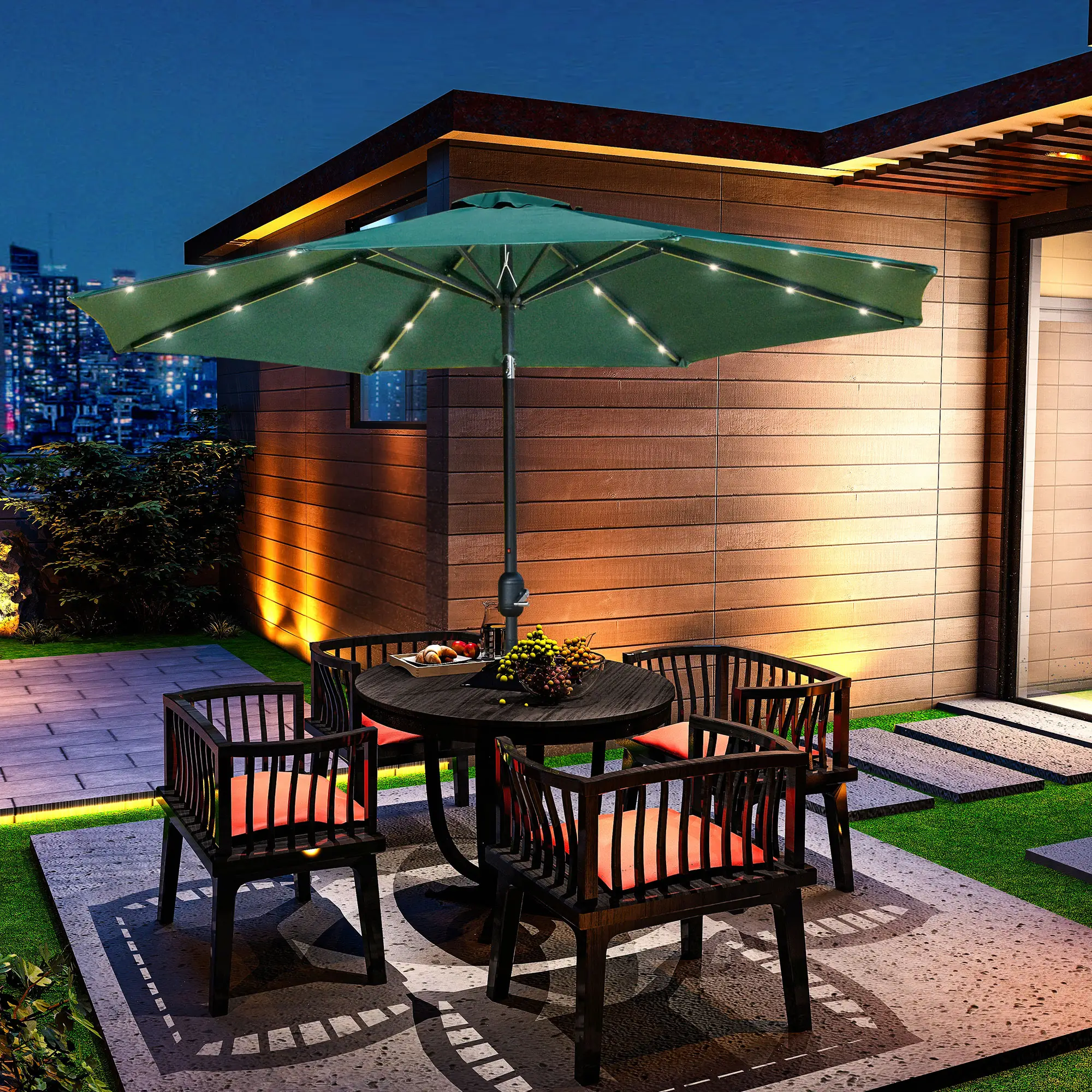 9ft Solar Patio Umbrella, 24 LED Lights, Tilt Canopy, Green - Image 8