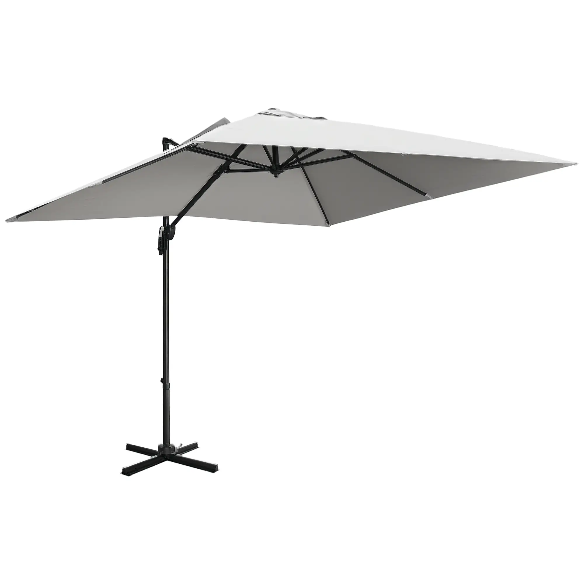 9ft Square Cantilever Patio Umbrella, Cross Base, Crank Handle, Light Grey - Image 11