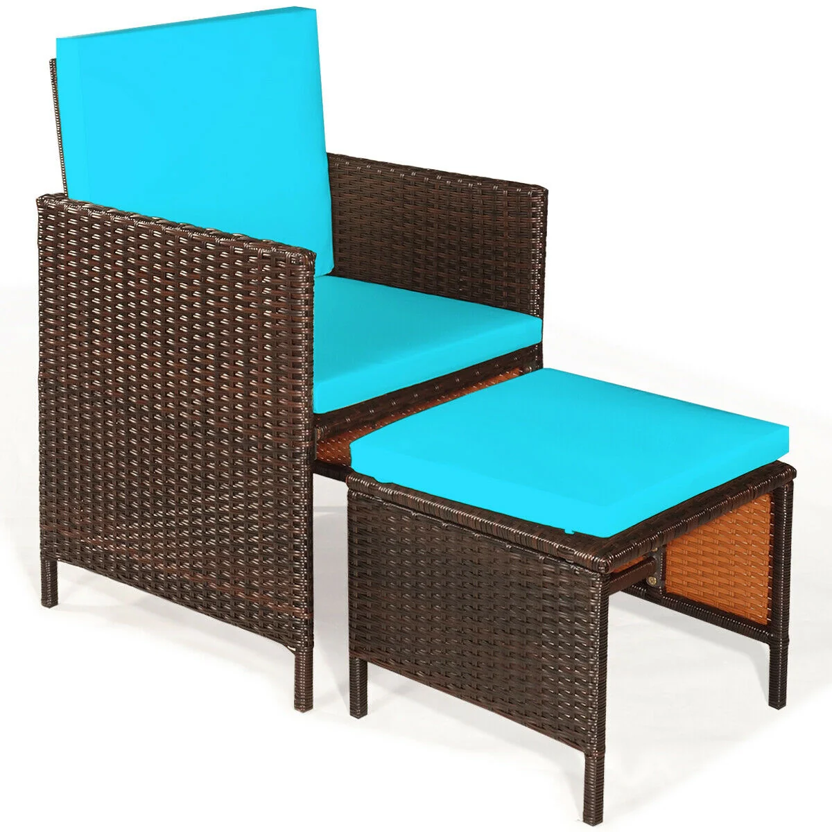 9PCS Patio Rattan Dining Cushioned Chairs Set, Turquoise - Image 9
