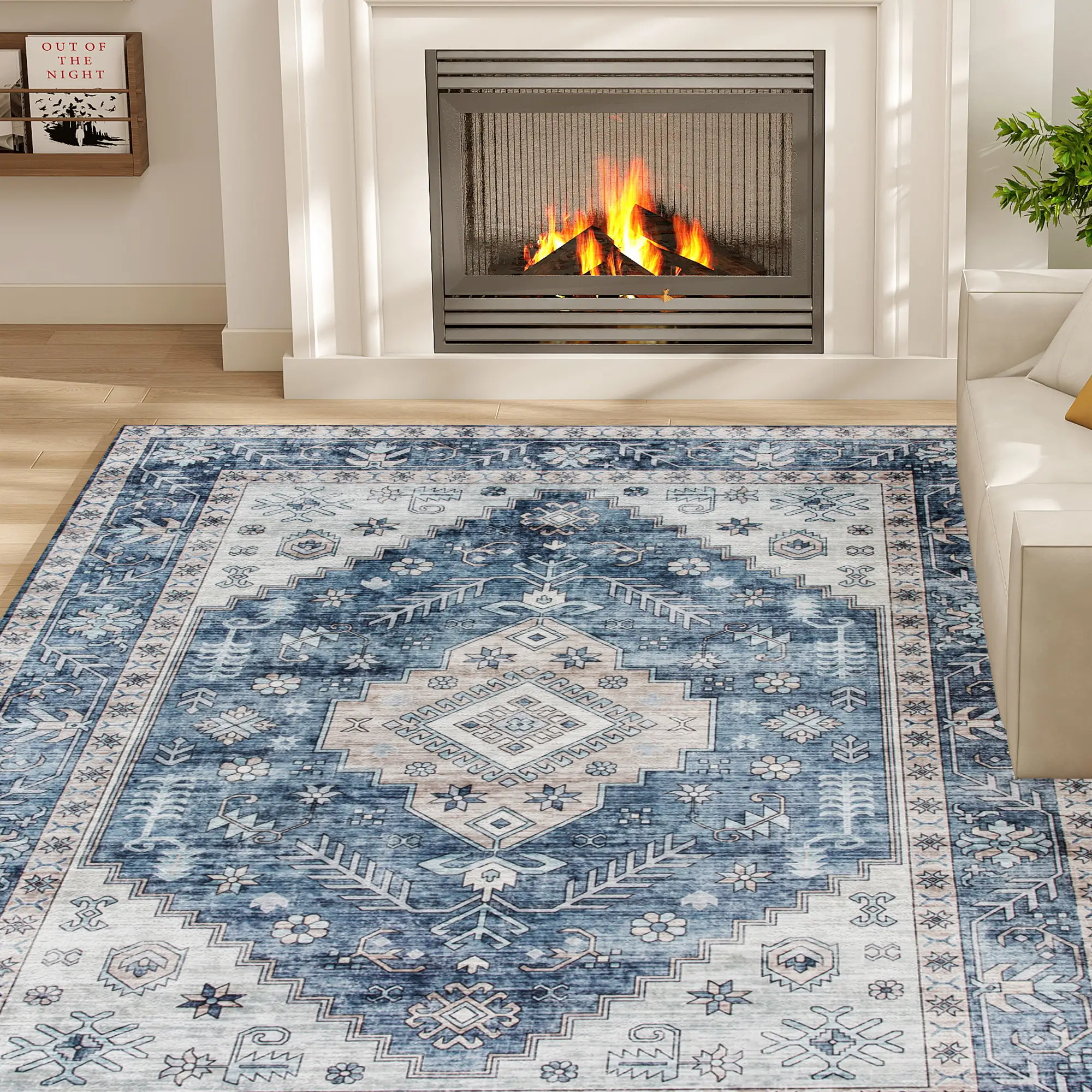 9x12 Vintage Washable Non-Slip Rug, for Living, Bedroom, Dining, Blue - Image 10