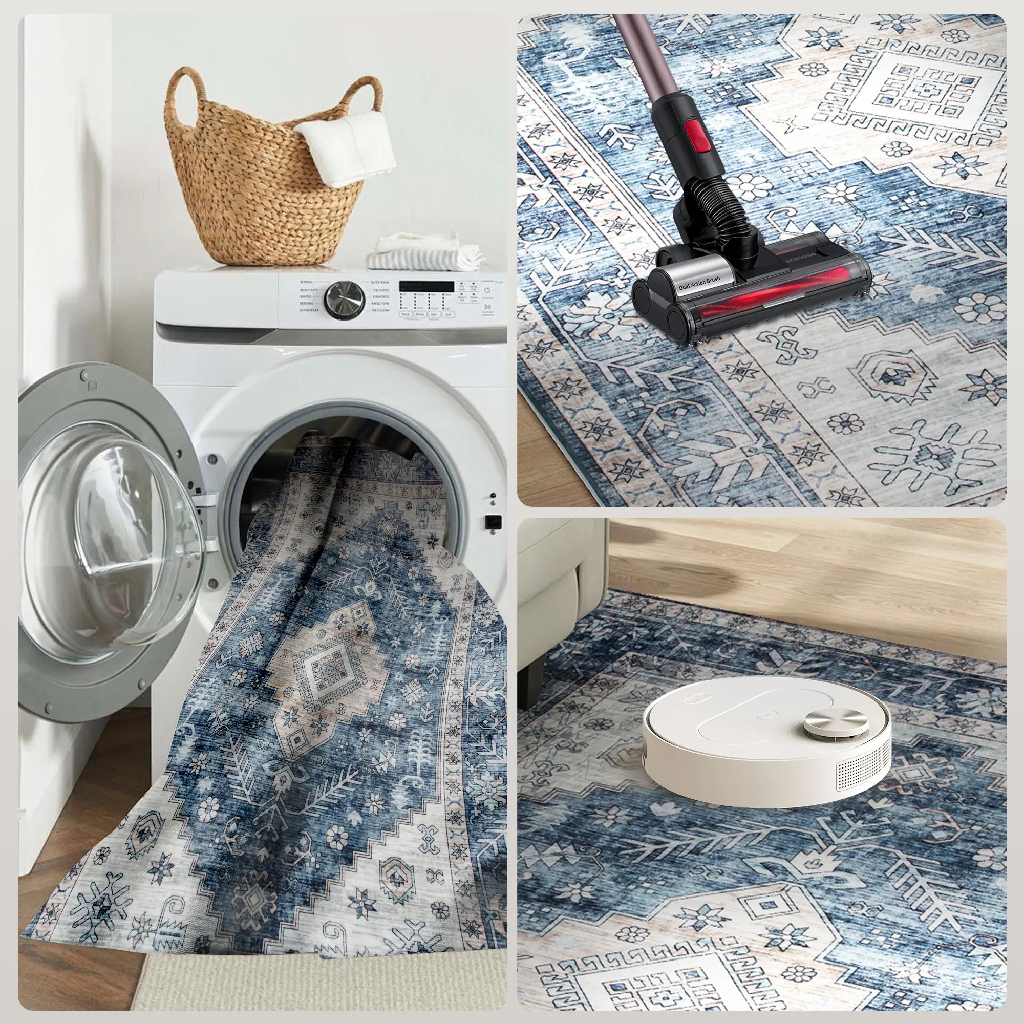 9x12 Vintage Washable Non-Slip Rug, for Living, Bedroom, Dining, Blue - Image 9