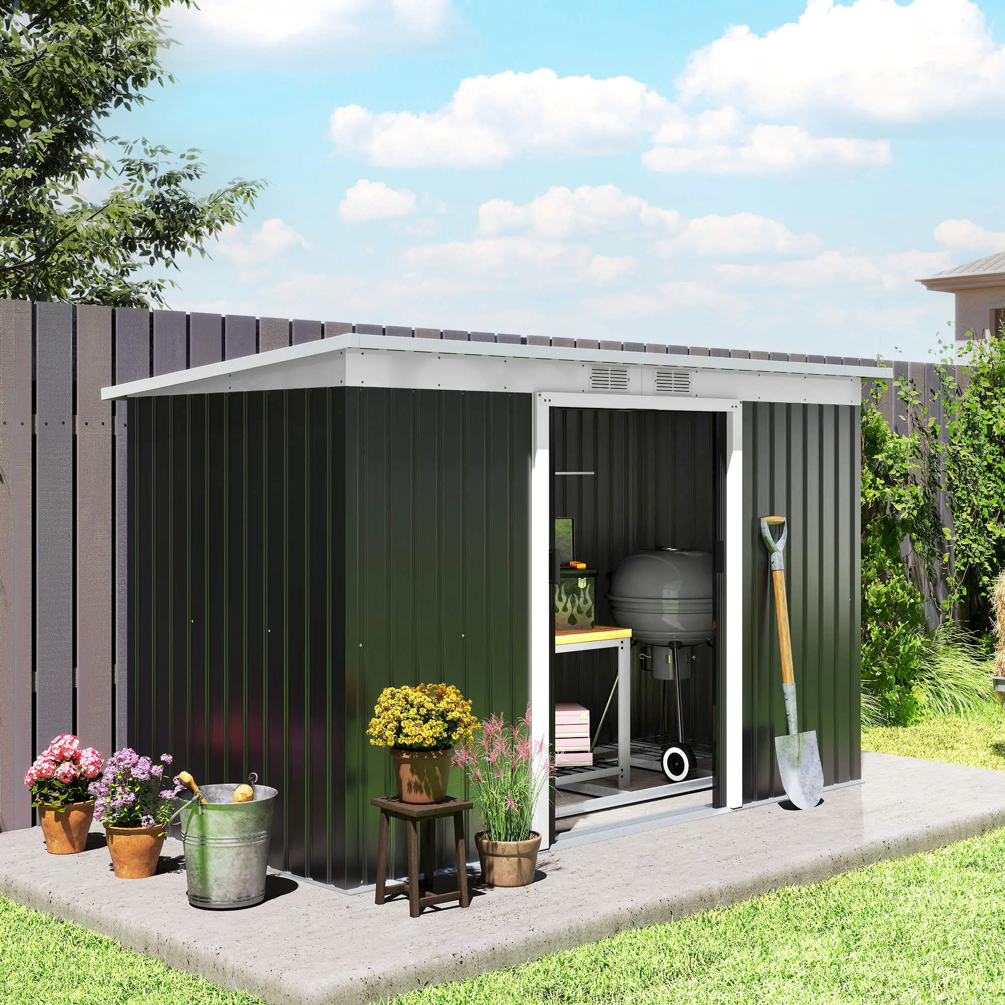 9x4 Outdoor Storage Shed, Galvanized Steel, Dark Grey - Image 2