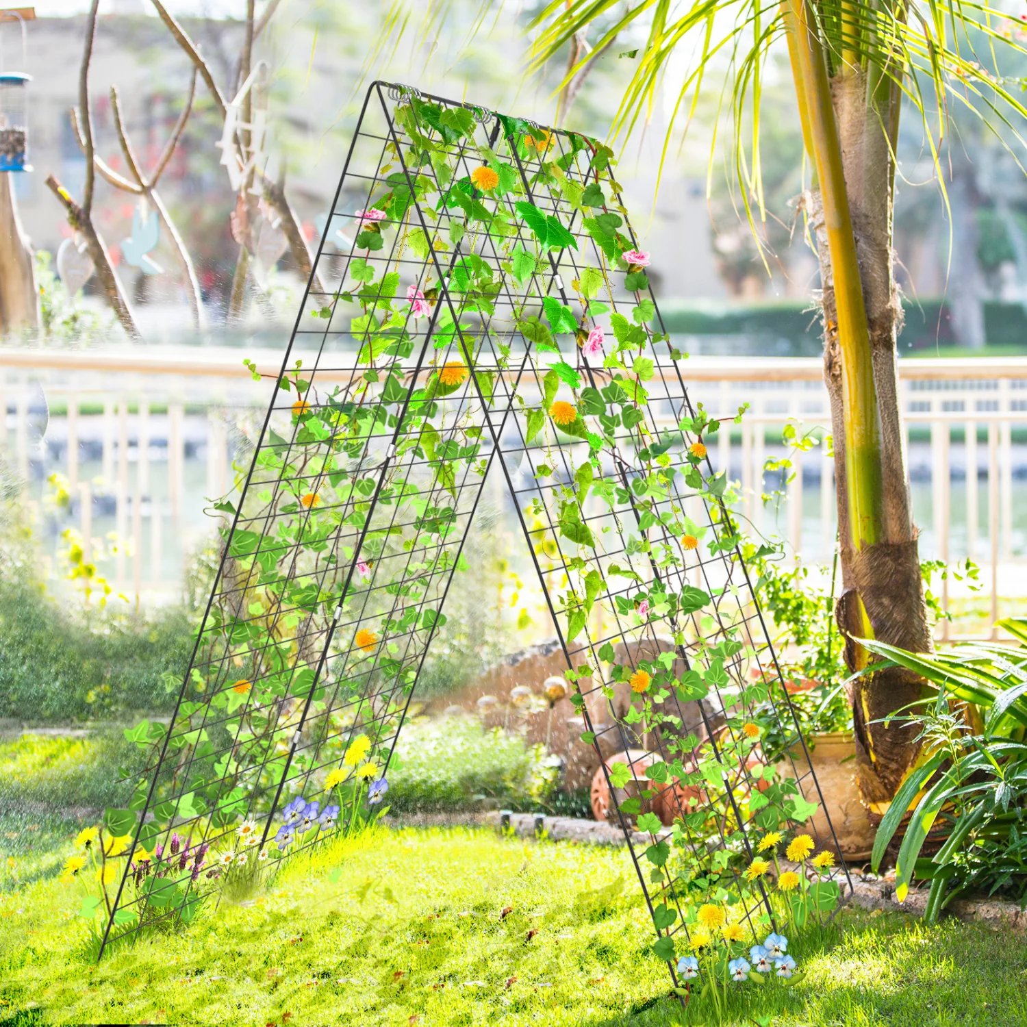 A-Frame Garden Trellis for Climbing Plants with Stakes, Green - Image 3