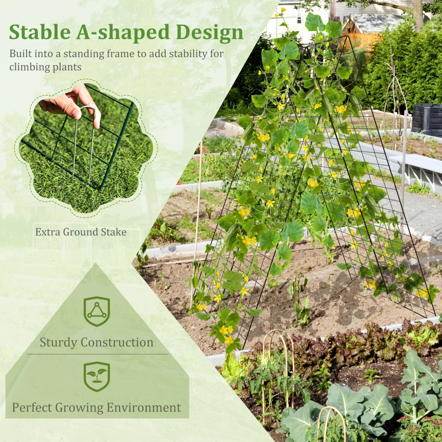 A-Frame Garden Trellis for Climbing Plants with Stakes, Green - Image 6