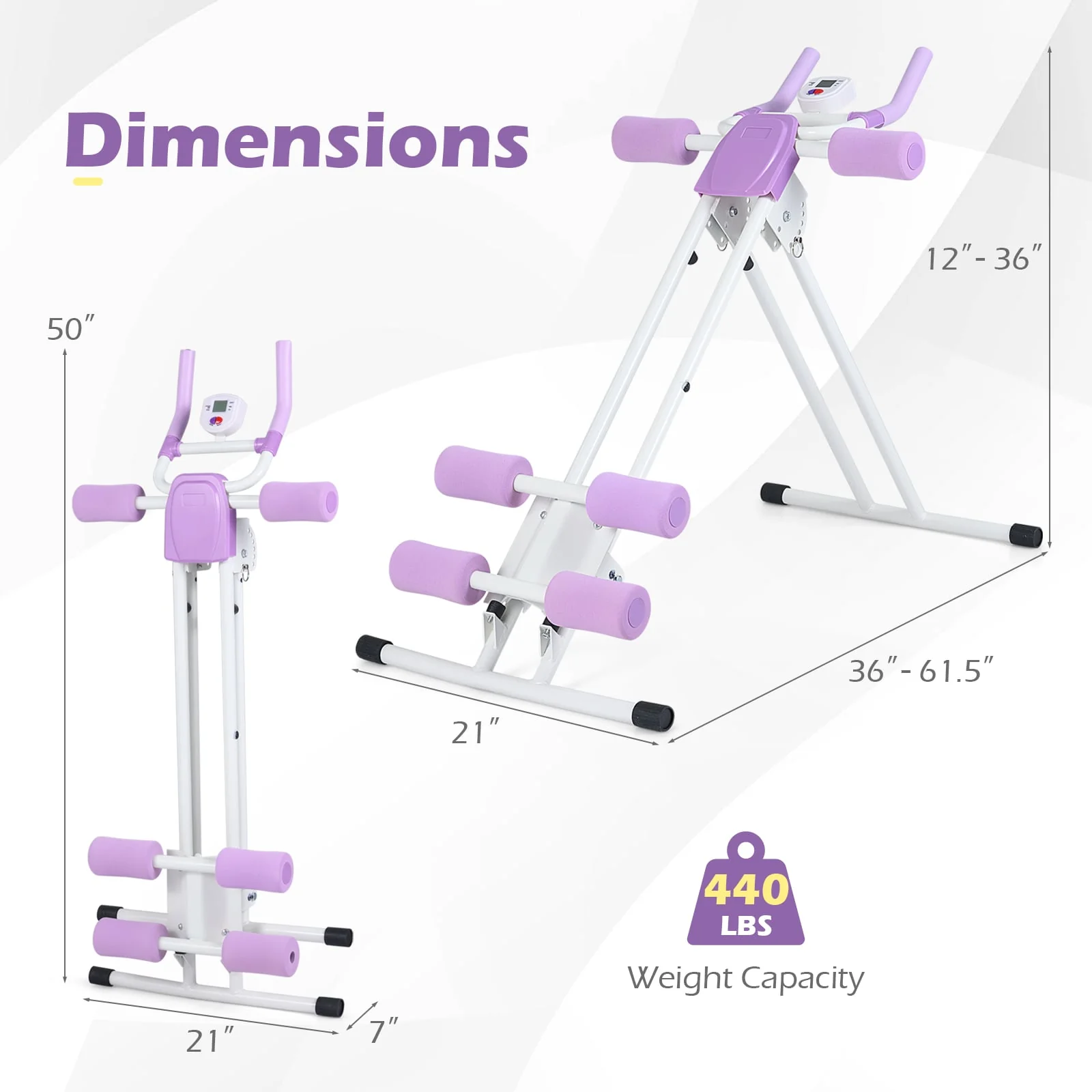 Ab Workout Equipment Foldable Abdominal Trainer Adjustable Ab Machine, White - Image 4