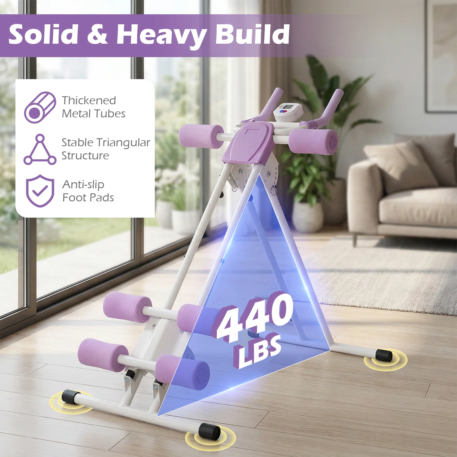 Ab Workout Equipment Foldable Abdominal Trainer Adjustable Ab Machine, White - Image 5