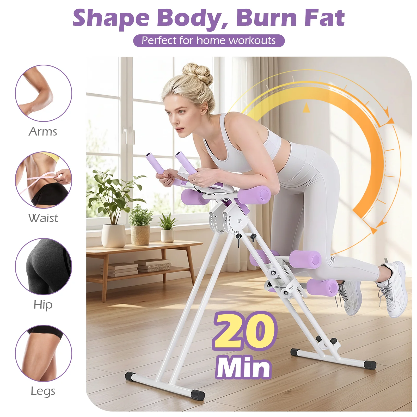 Ab Workout Equipment Foldable Abdominal Trainer Adjustable Ab Machine, White - Image 7