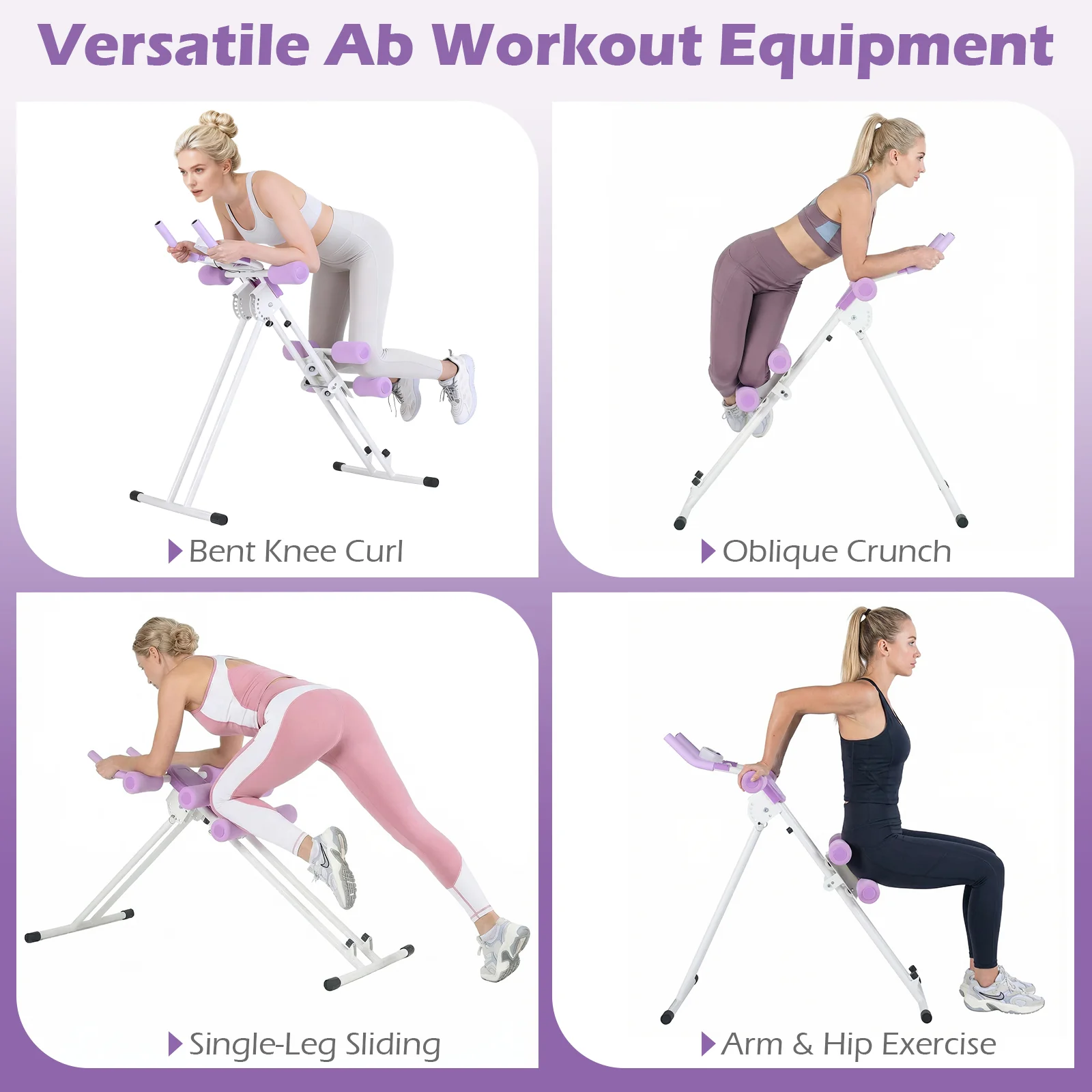 Ab Workout Equipment Foldable Abdominal Trainer Adjustable Ab Machine, White - Image 8