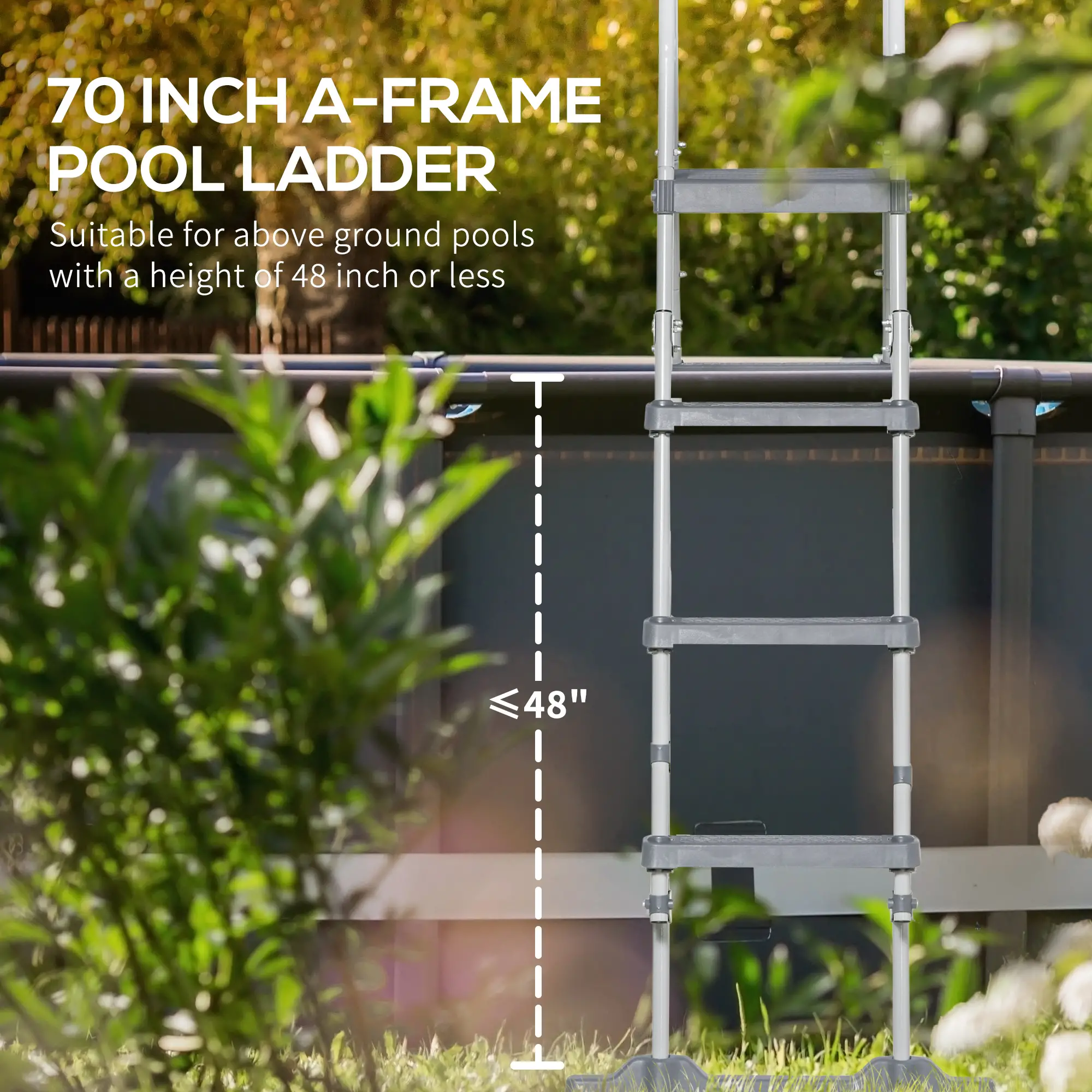 Above Ground Pool Ladder, 70", Fits 48" Pool Wall, Grey - Image 4