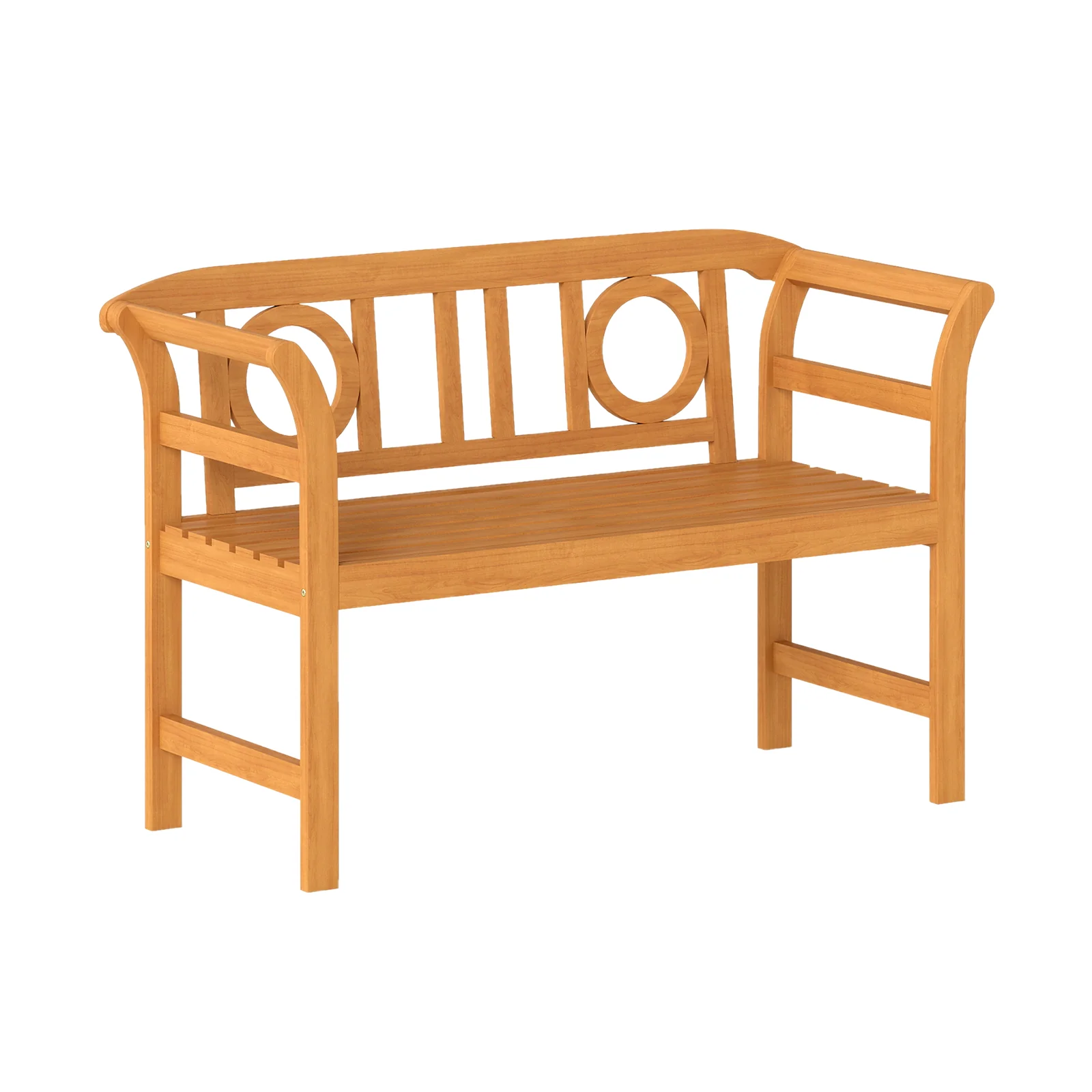 Acacia Wood 2-Person Patio Loveseat with Backrest and Armrests for Backyard - Image 4