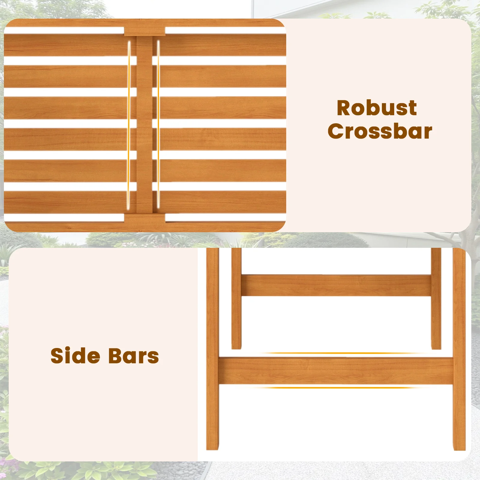 Acacia Wood 2-Person Patio Loveseat with Backrest and Armrests for Porch - Image 8