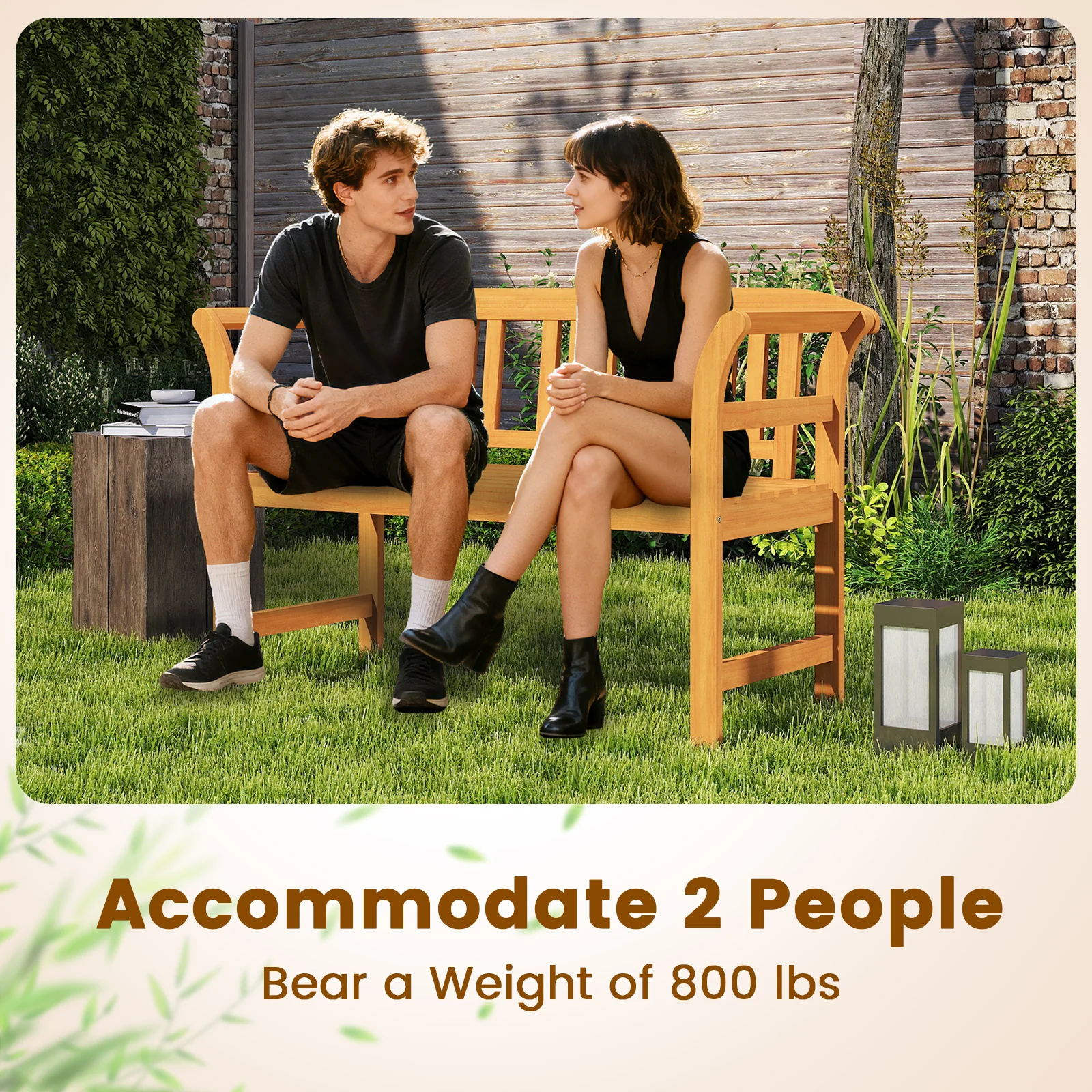 Acacia Wood 2-Person Patio Loveseat with Backrest and Armrests - Image 10