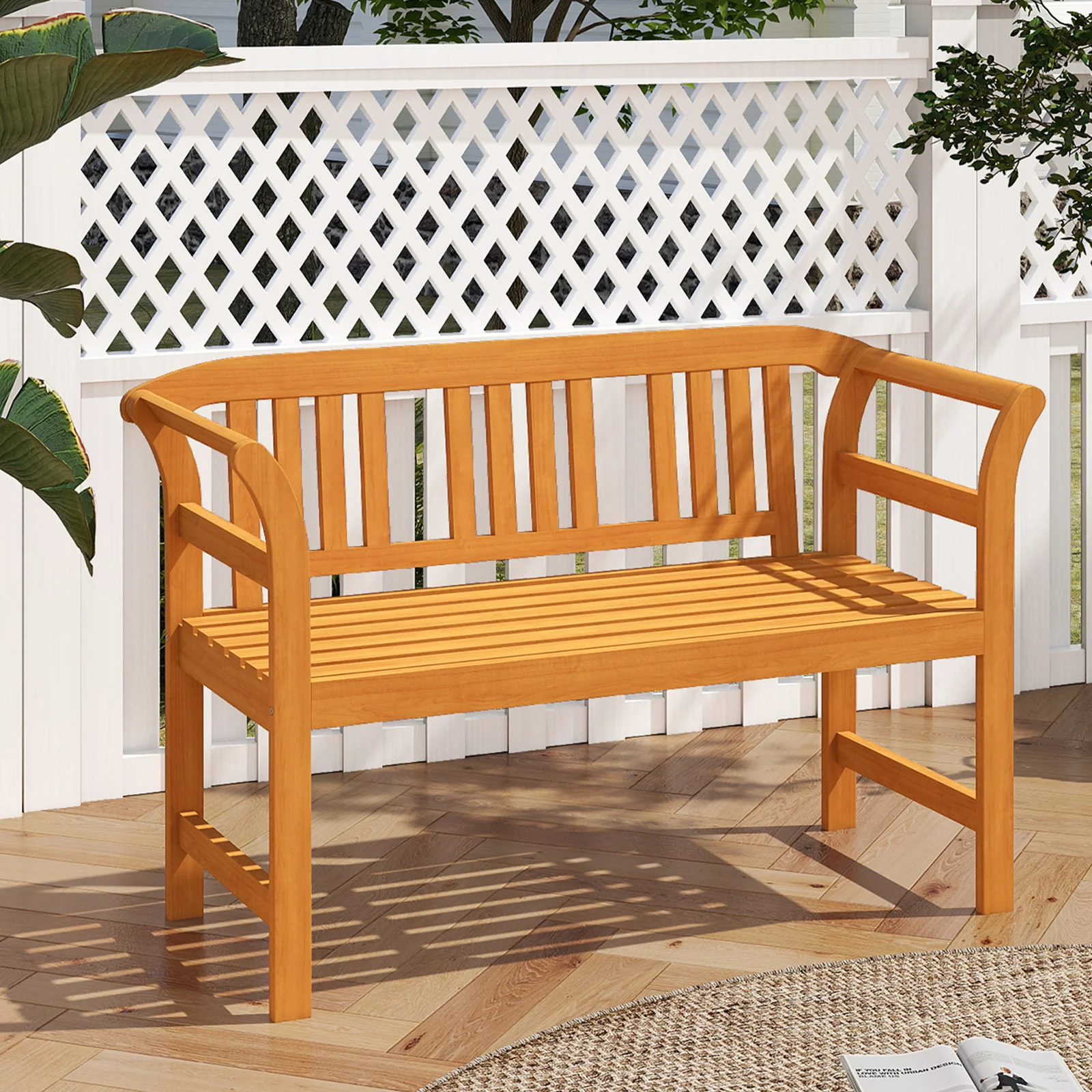 Acacia Wood 2-Person Patio Loveseat with Backrest and Armrests - Image 2