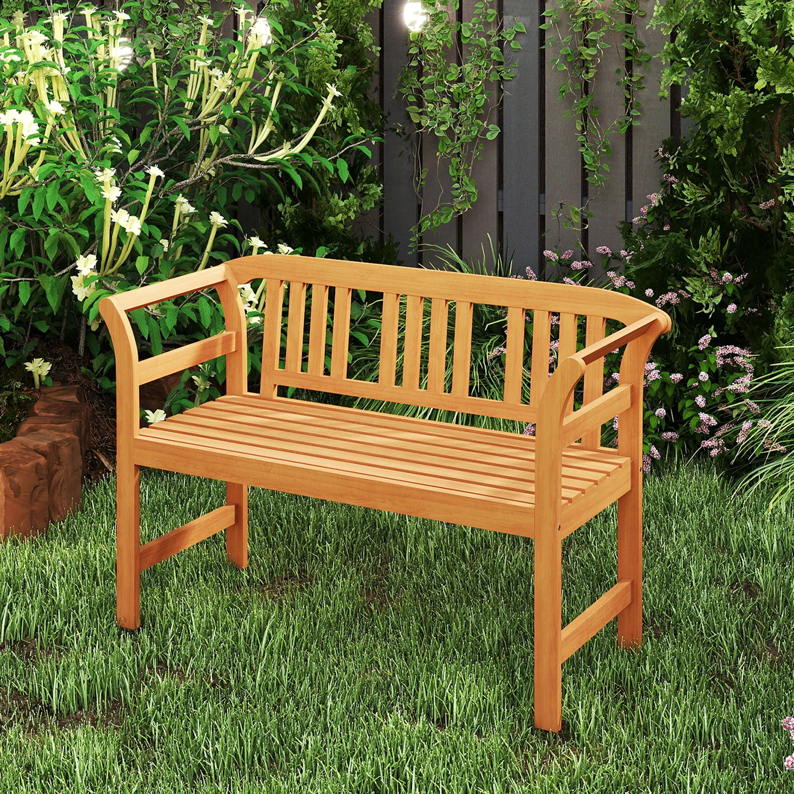 Acacia Wood 2-Person Patio Loveseat with Backrest and Armrests - Image 3