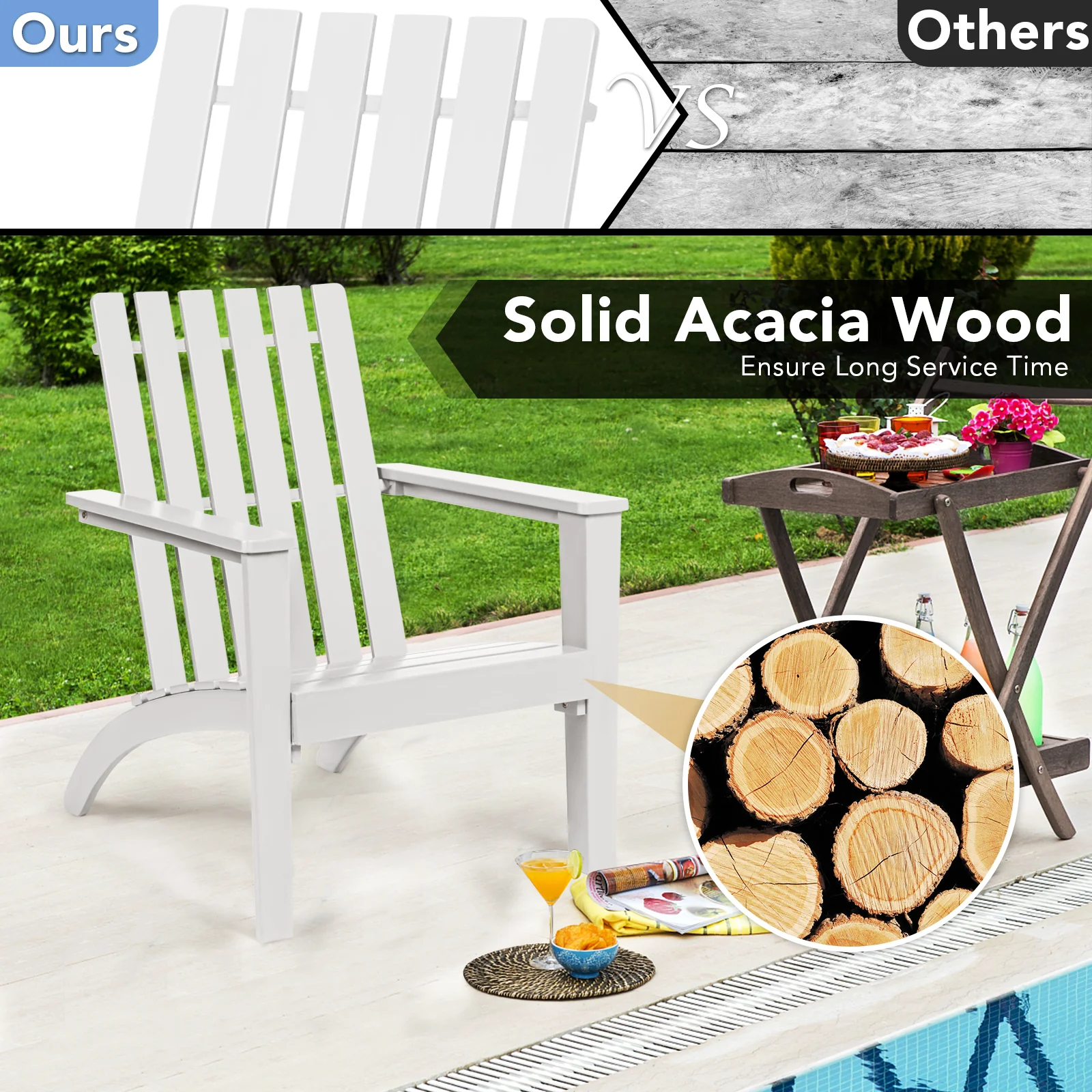 Acacia Wood Adirondack Armchair, White - Image 4
