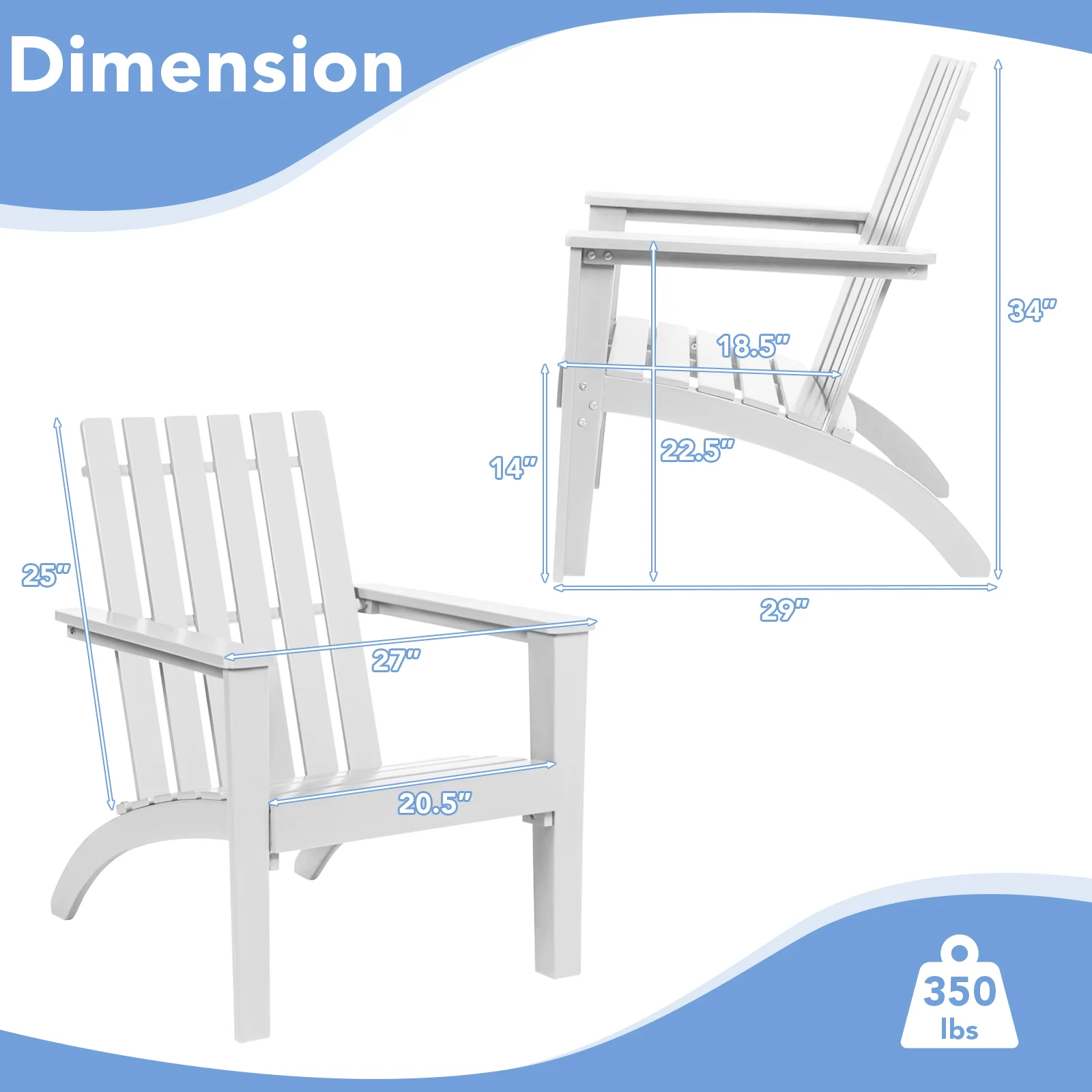 Acacia Wood Adirondack Armchair, White - Image 5