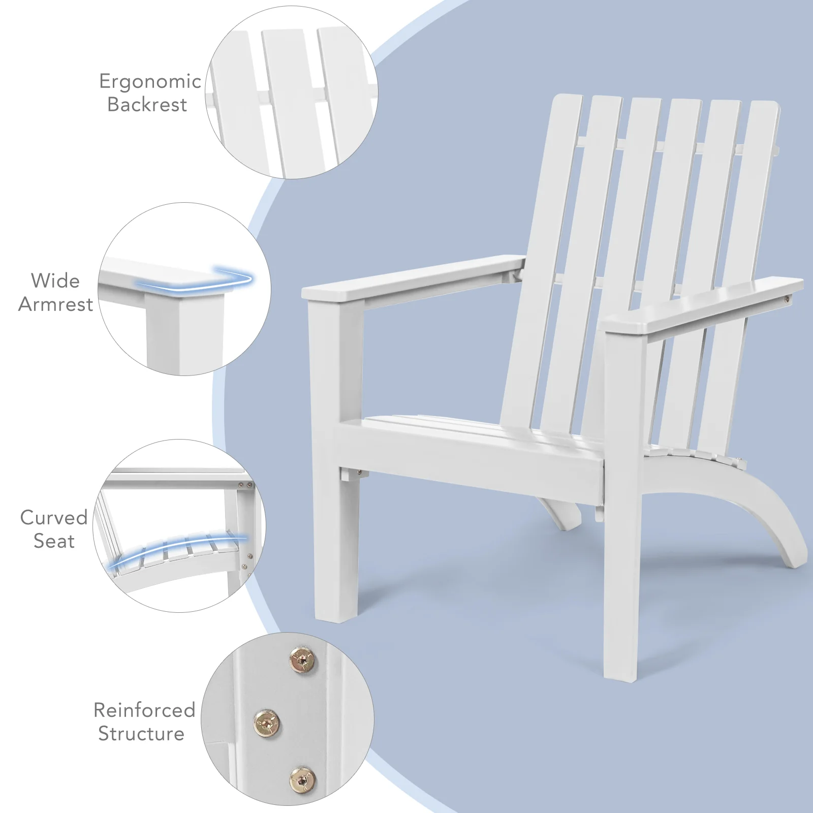 Acacia Wood Adirondack Armchair, White - Image 6
