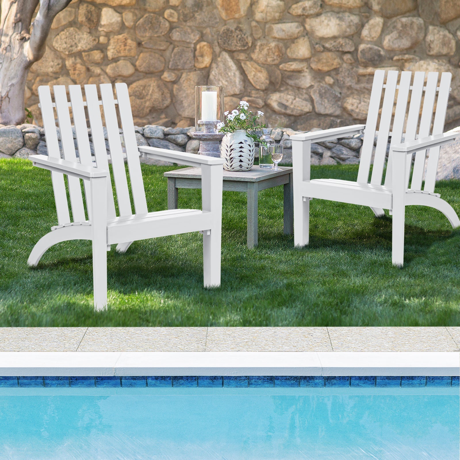 Acacia Wood Adirondack Armchair, White - Image 9