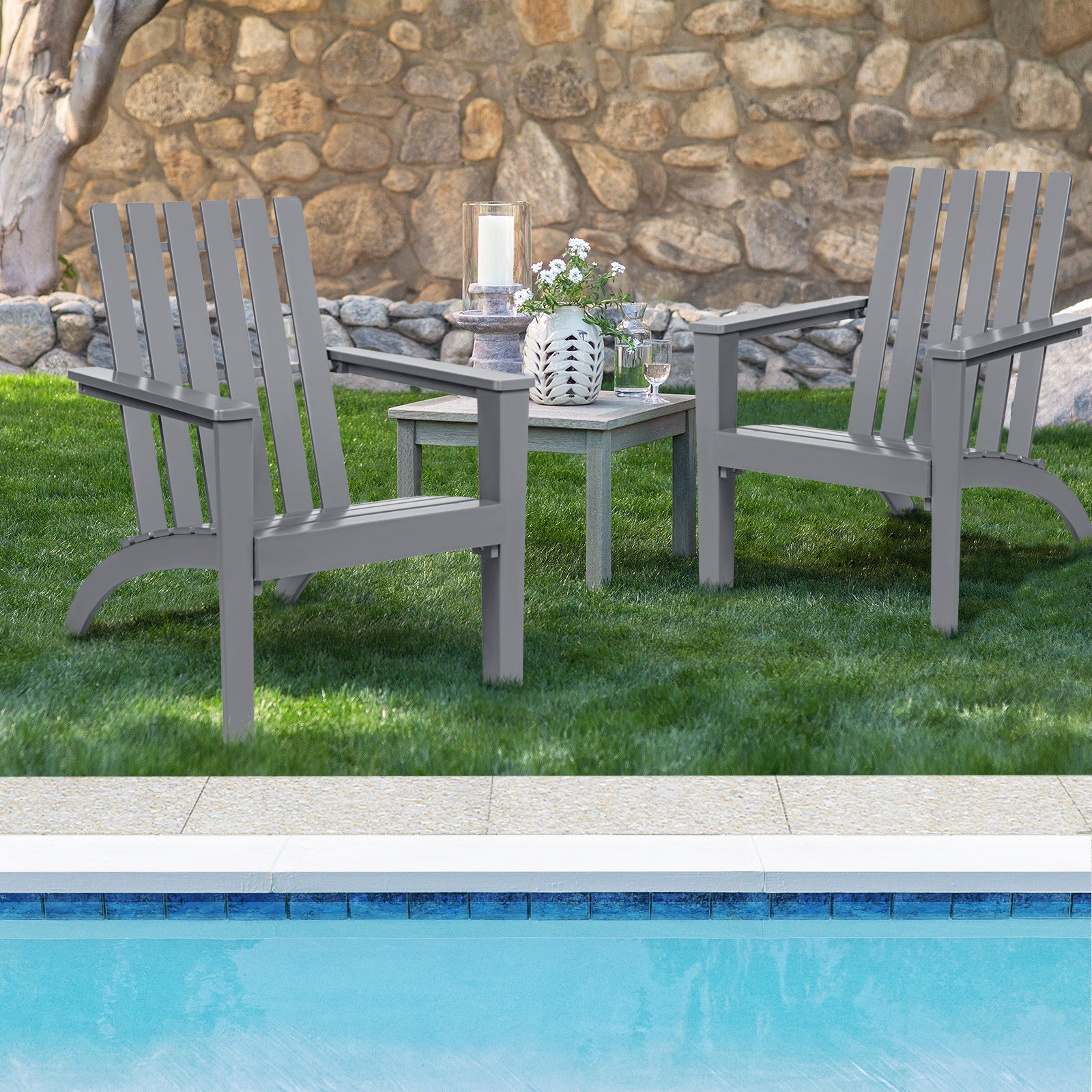 Acacia Wood Adirondack Lounge Armchair, Gray - Image 10