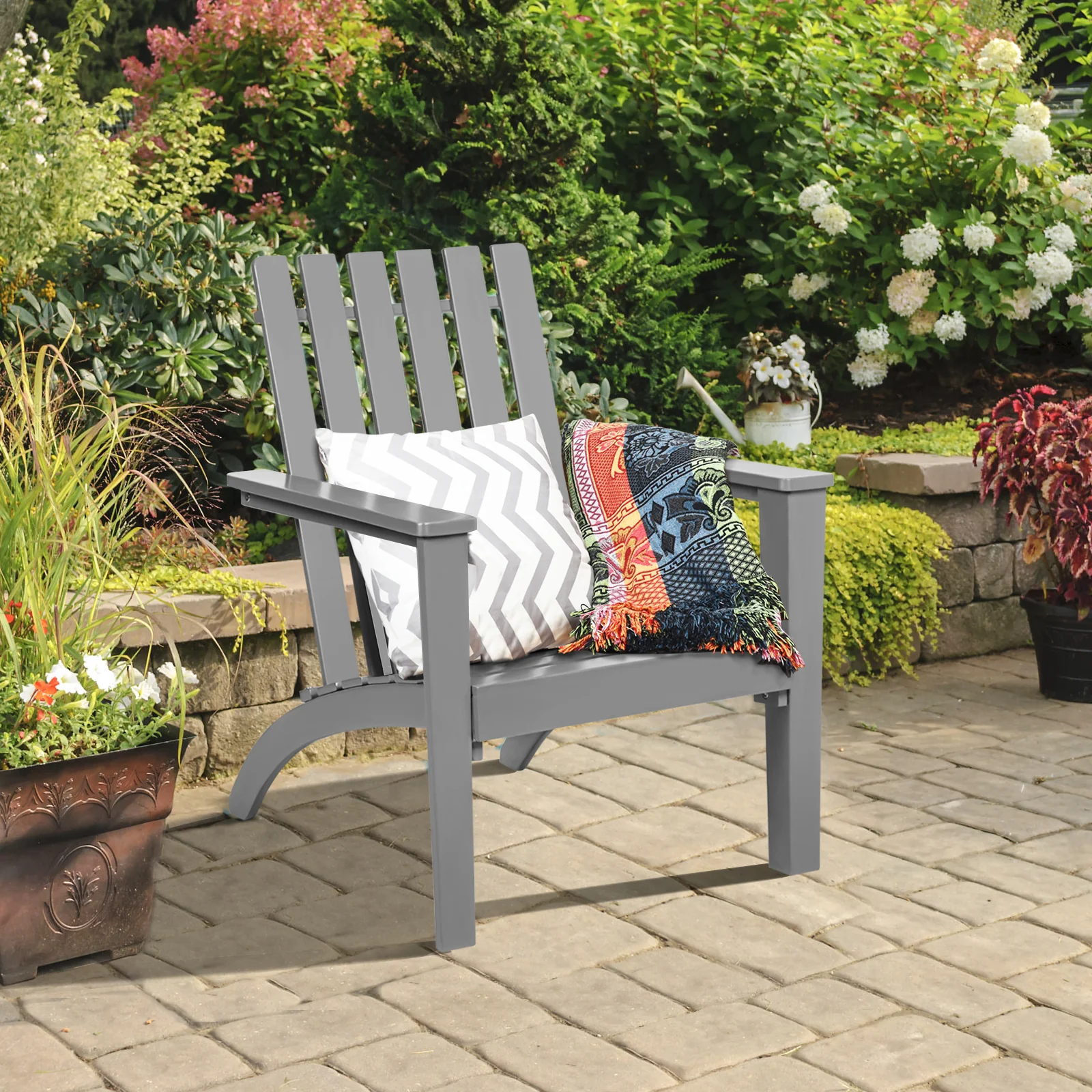 Acacia Wood Adirondack Lounge Armchair, Gray - Image 3