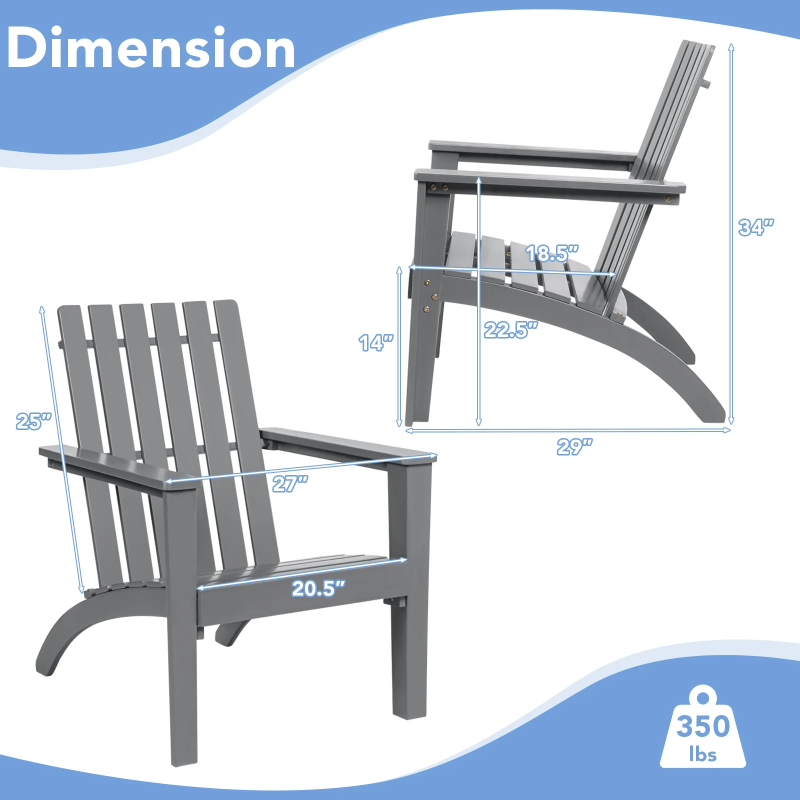 Acacia Wood Adirondack Lounge Armchair, Gray - Image 5