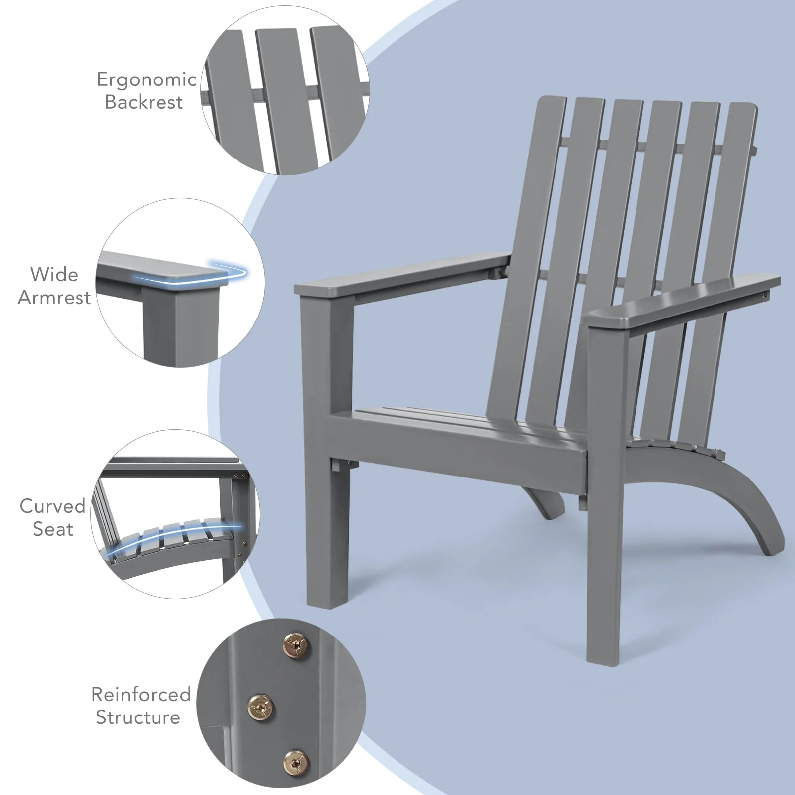 Acacia Wood Adirondack Lounge Armchair, Gray - Image 6
