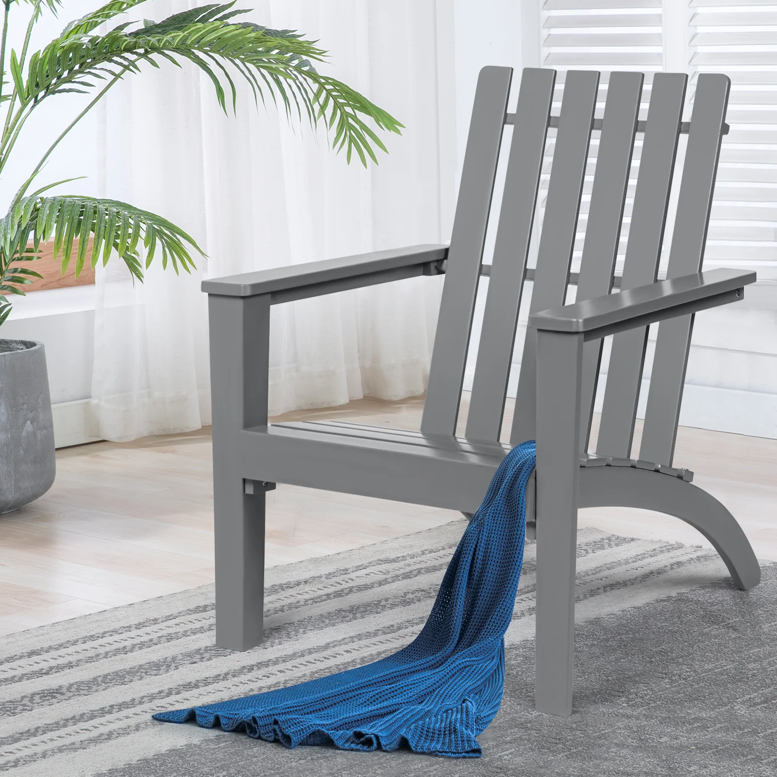 Acacia Wood Adirondack Lounge Armchair, Gray - Image 7