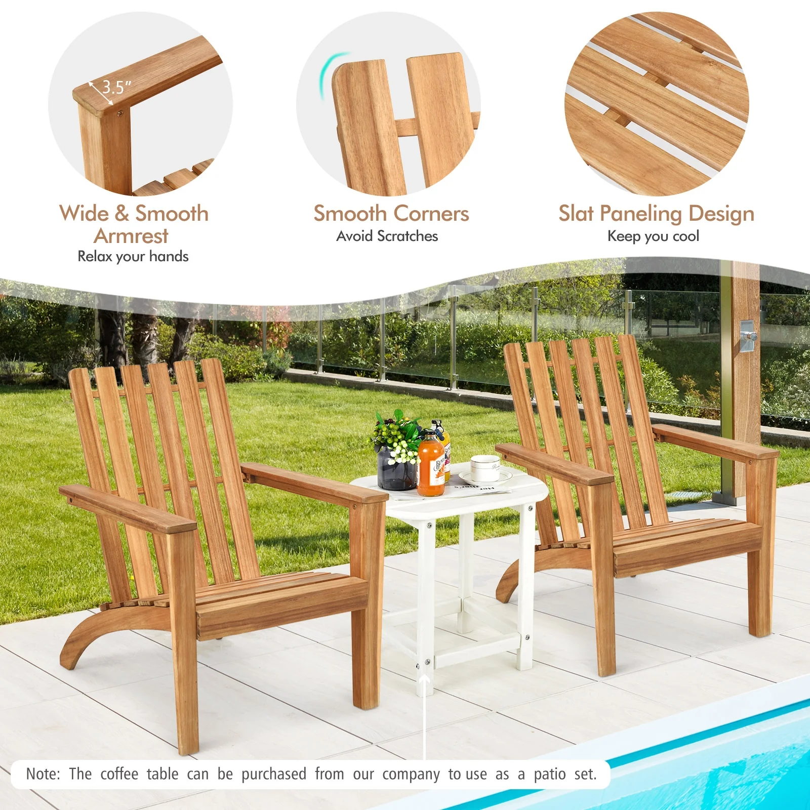Acacia Wood Adirondack Lounge Armchair, Outdoor Patio, Natural - Image 10