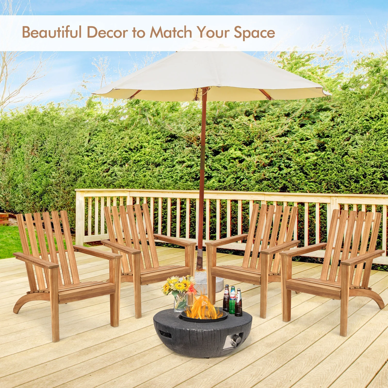 Acacia Wood Adirondack Lounge Armchair, Outdoor Patio, Natural - Image 2