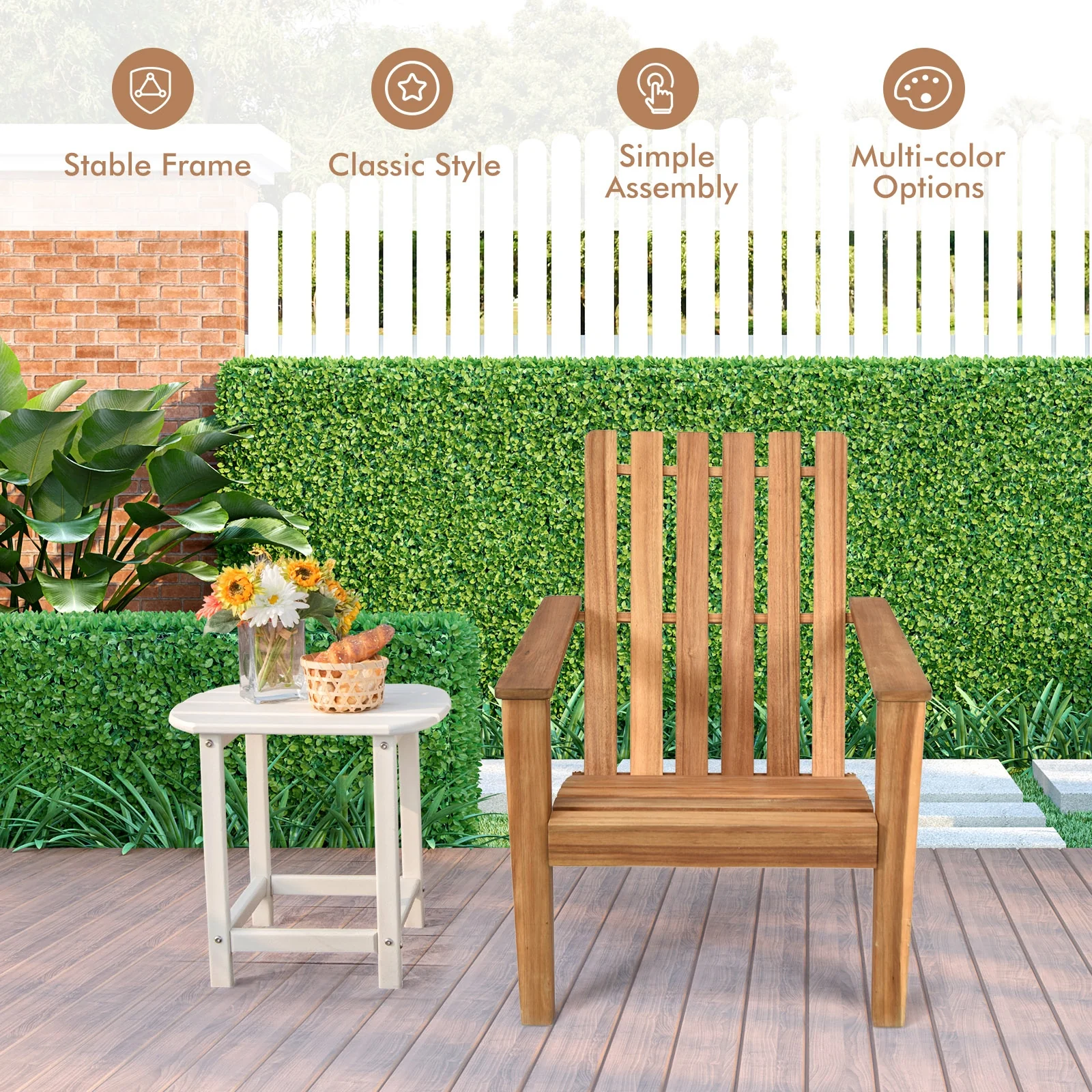 Acacia Wood Adirondack Lounge Armchair, Outdoor Patio, Natural - Image 3