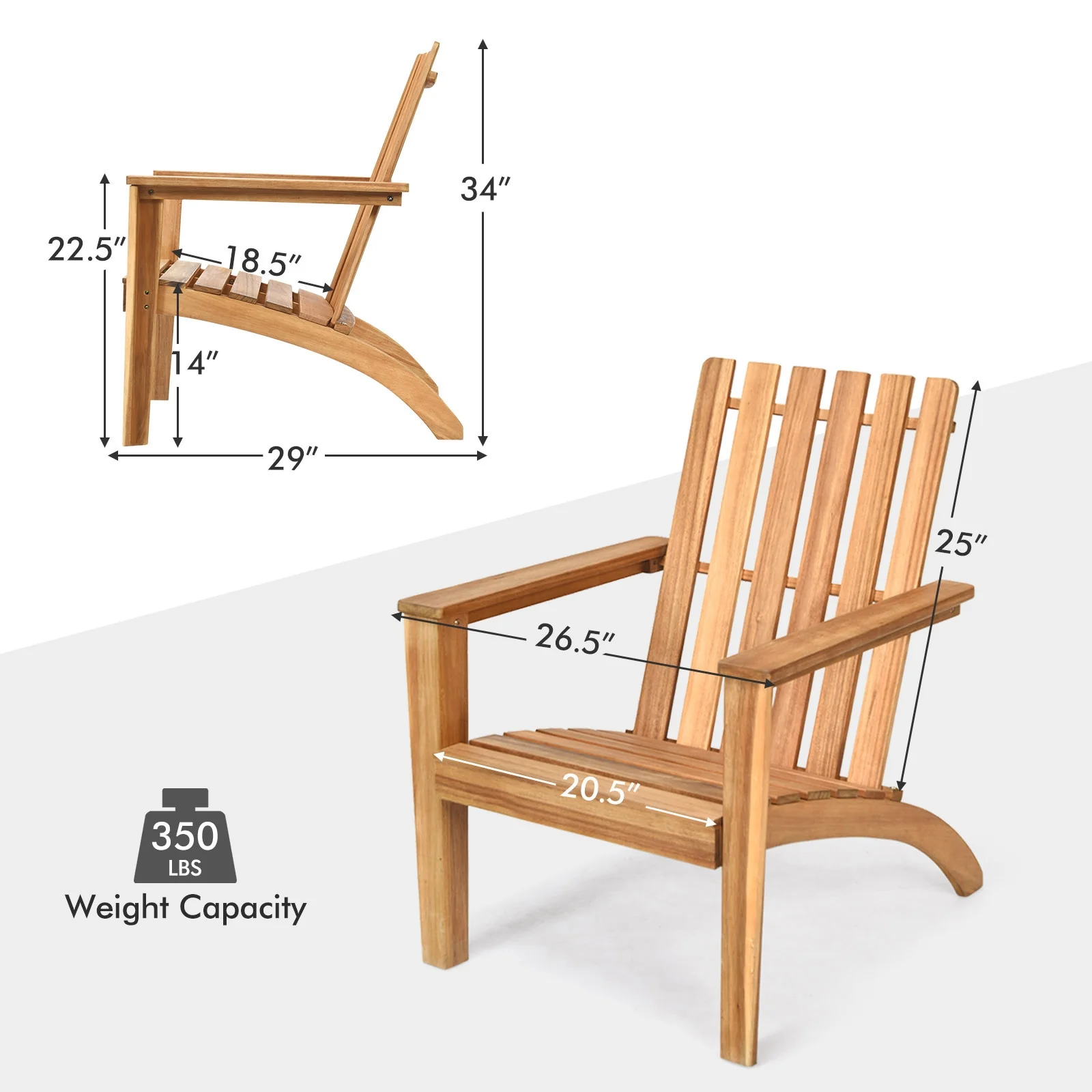 Acacia Wood Adirondack Lounge Armchair, Outdoor Patio, Natural - Image 5