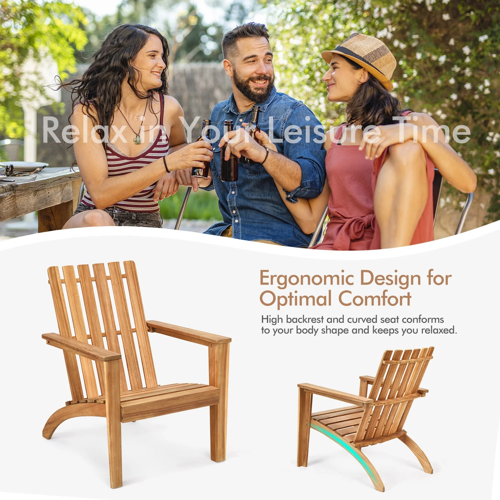 Acacia Wood Adirondack Lounge Armchair, Outdoor Patio, Natural - Image 6