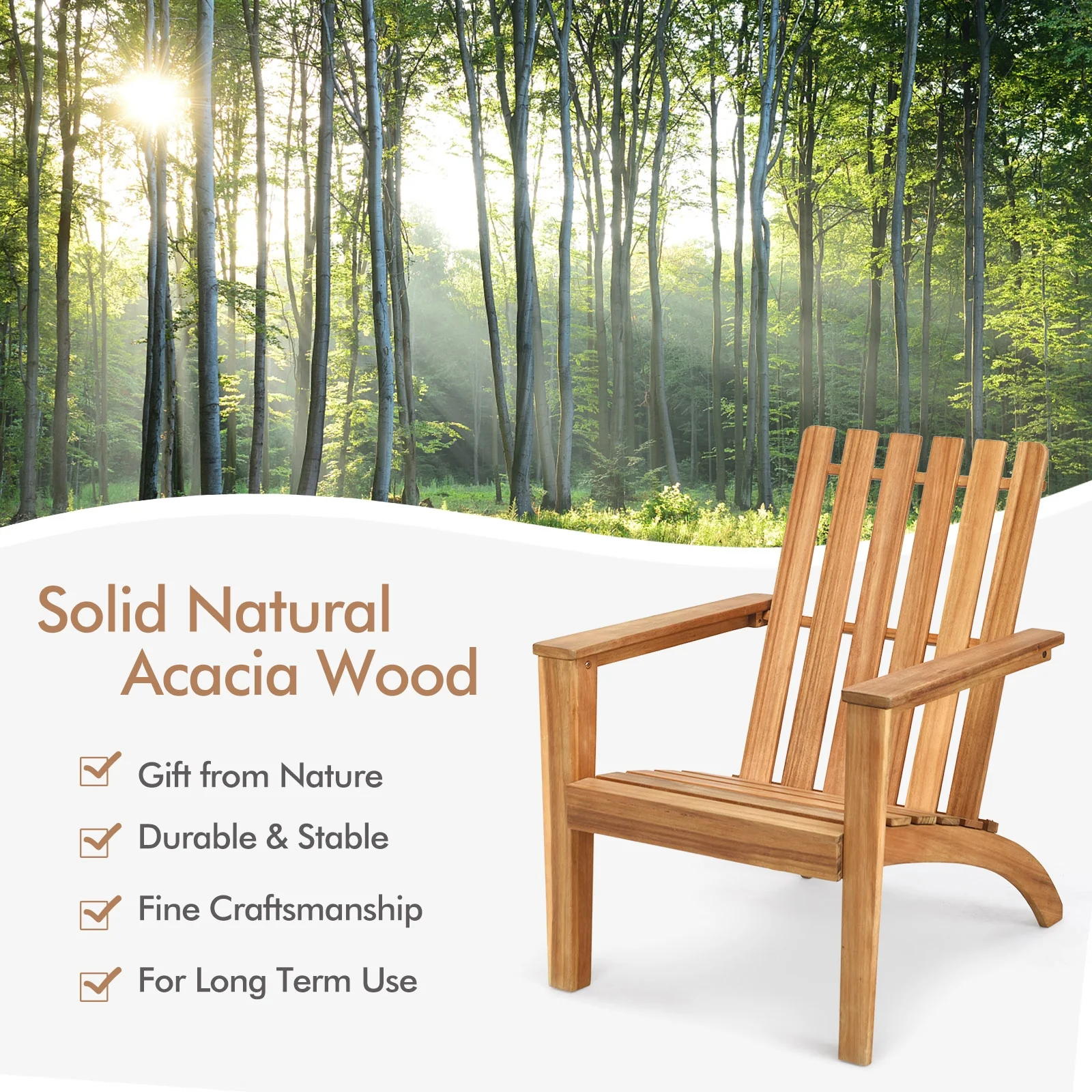 Acacia Wood Adirondack Lounge Armchair, Outdoor Patio, Natural - Image 7