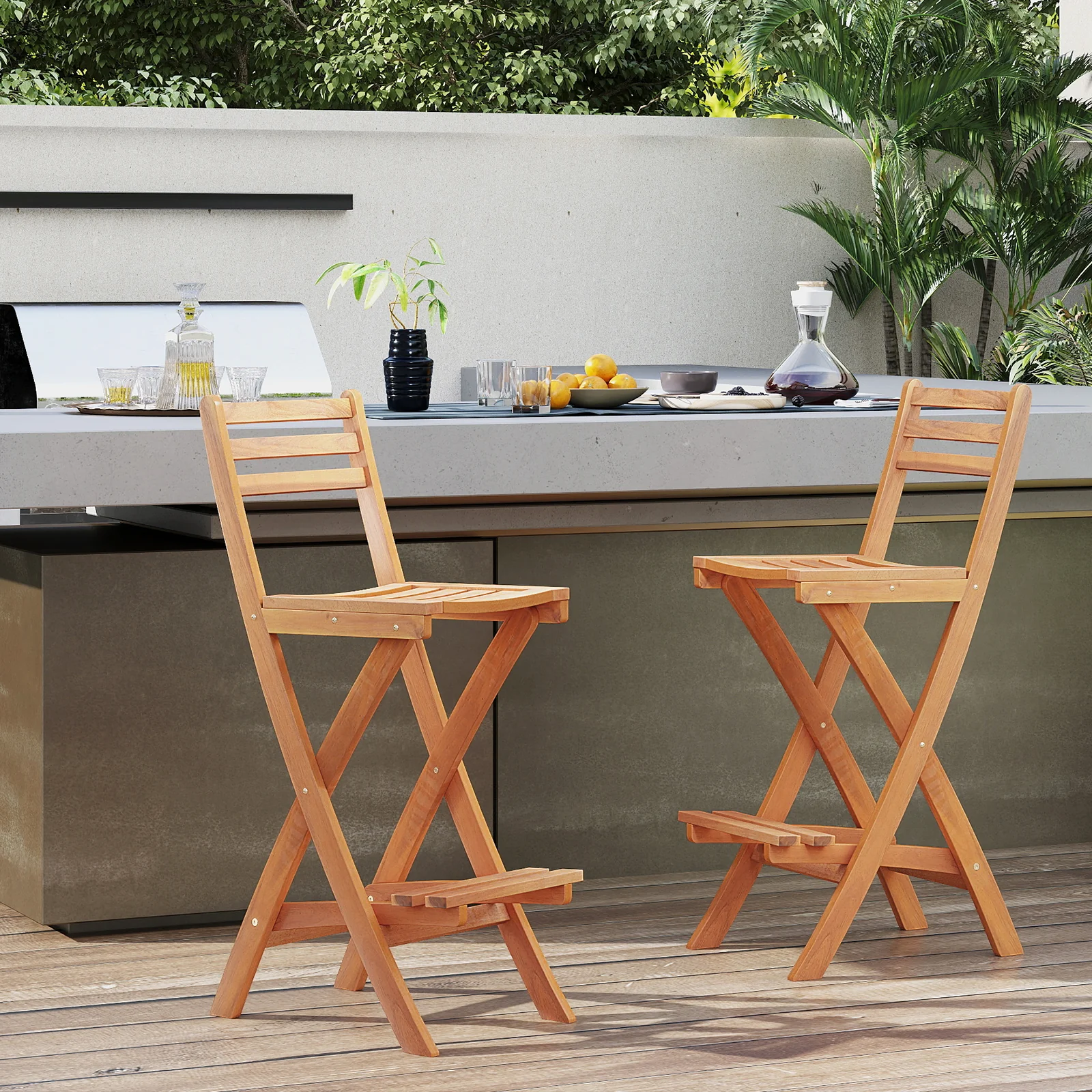 Acacia Wood Bar Height Chair with Backrest and Footrest for Backyard-1pcs - Image 3