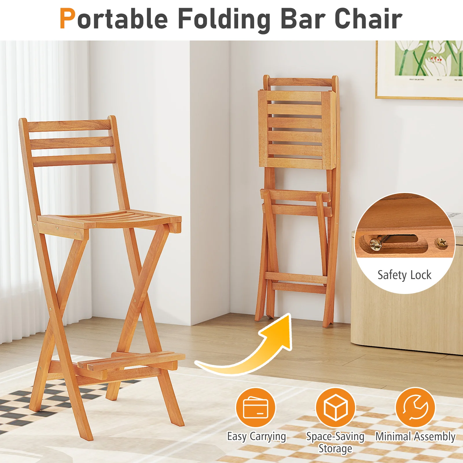 Acacia Wood Bar Height Chair with Backrest and Footrest for Backyard-1pcs - Image 7