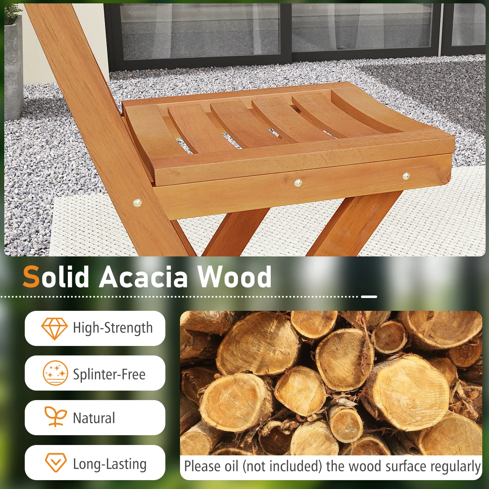 Acacia Wood Bar Height Chair with Backrest and Footrest for Backyard-1pcs - Image 9
