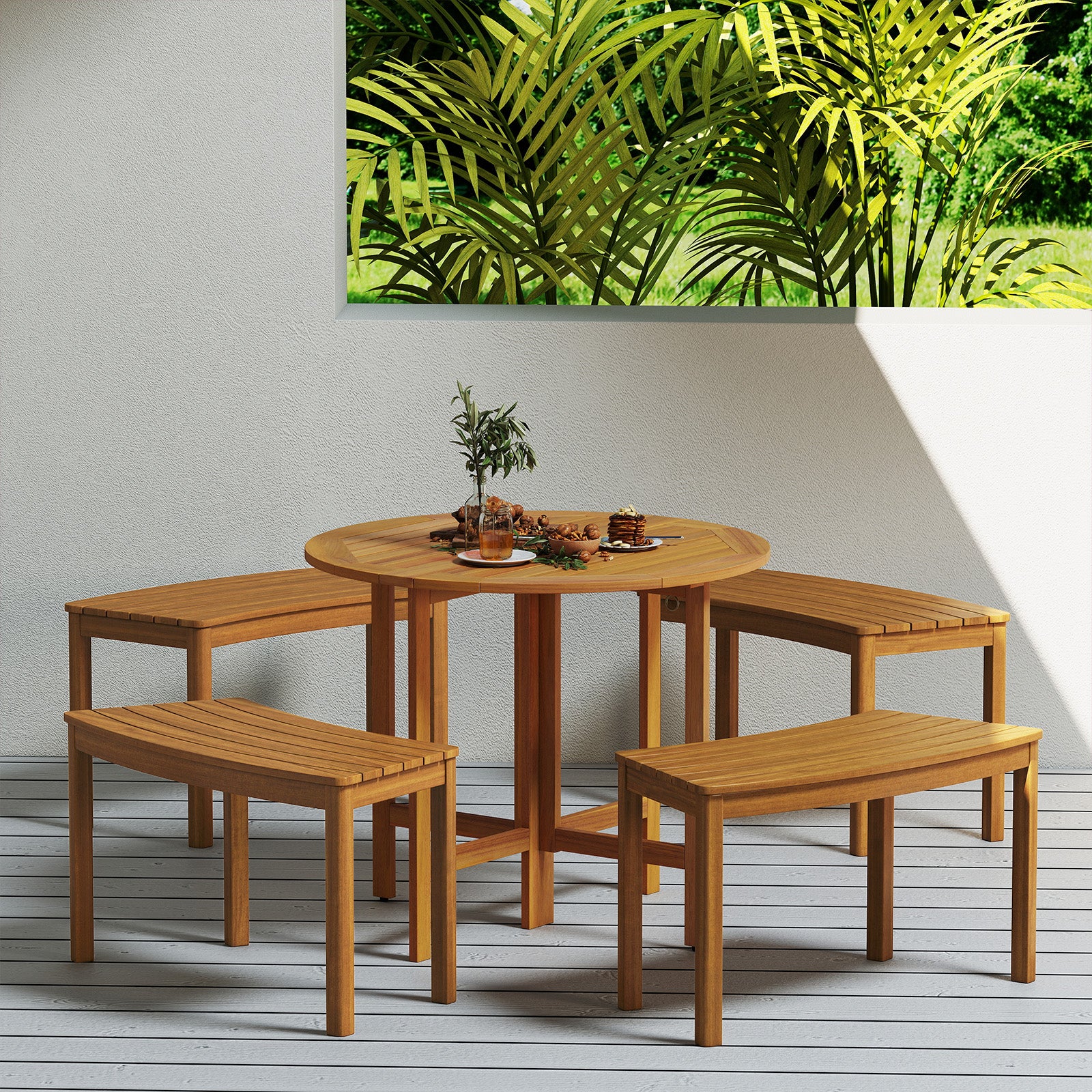 Acacia Wood Bench Set, 2/3/4, Natural - Image 3