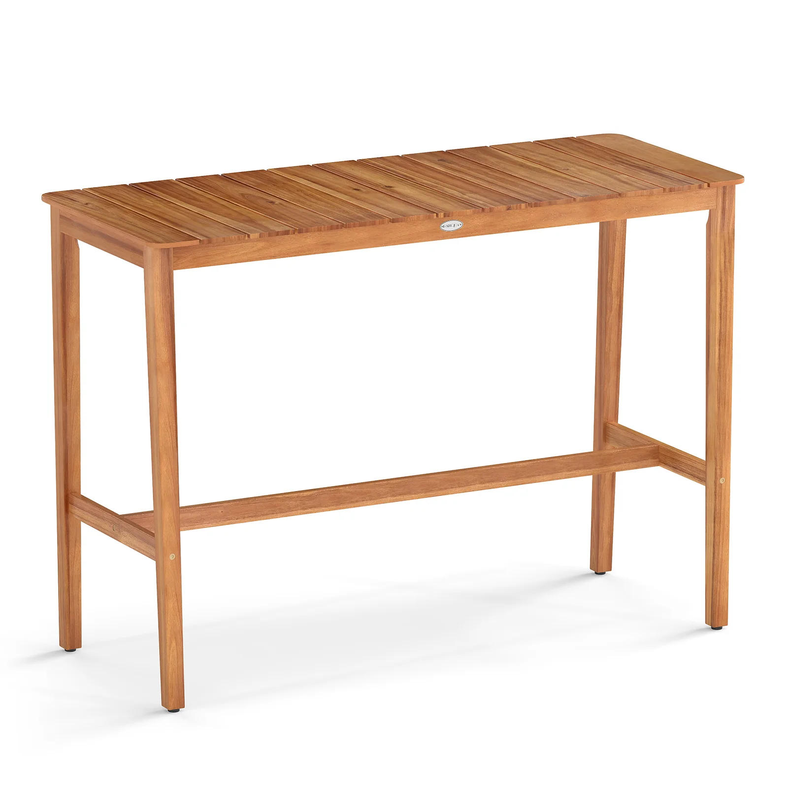 Acacia Wood Counter Height Table, Slatted Tabletop, Footrest Crossbar