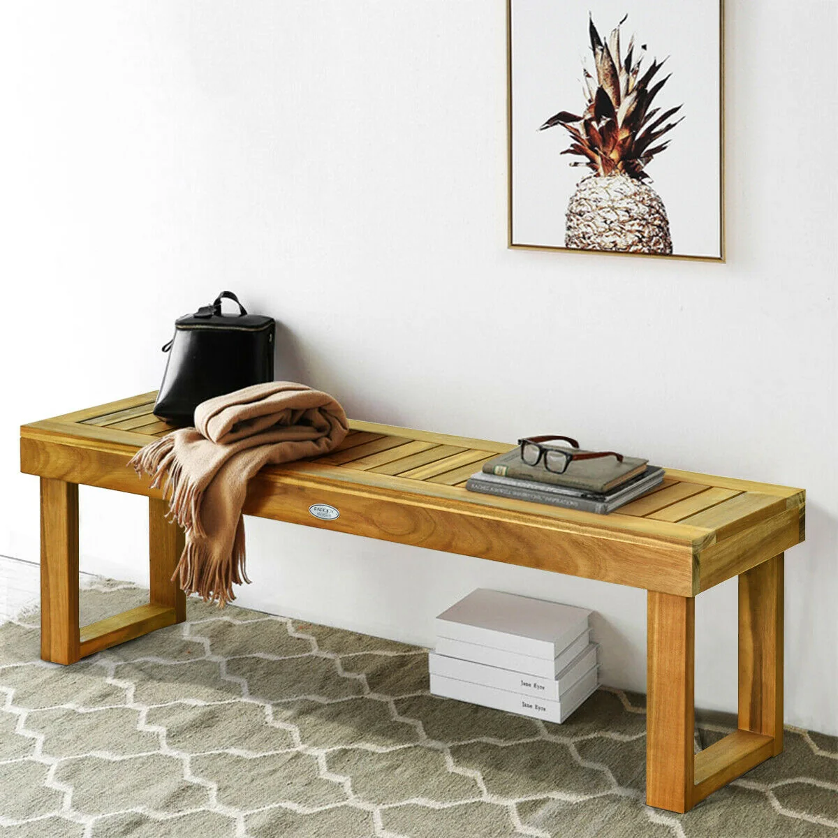 Acacia Wood Dining Bench, 52 Inch, Brown - Image 2