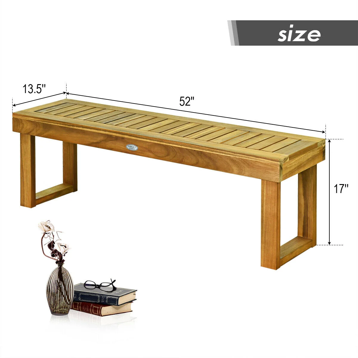 Acacia Wood Dining Bench, 52 Inch, Brown - Image 6