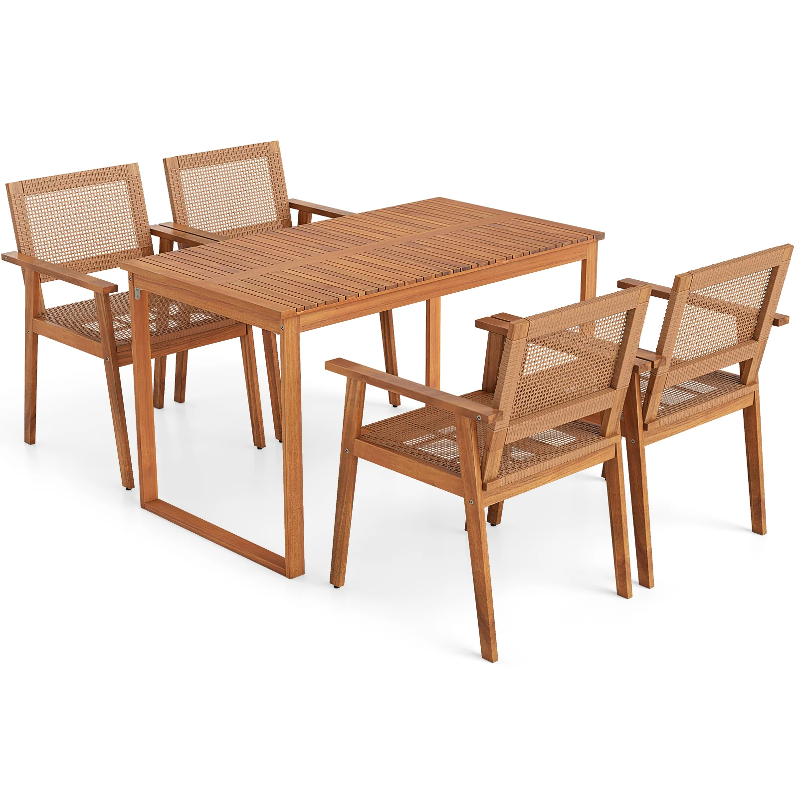 Acacia Wood Dining Set, Outdoor Table, Rattan Chairs, 4 Person - Image 4