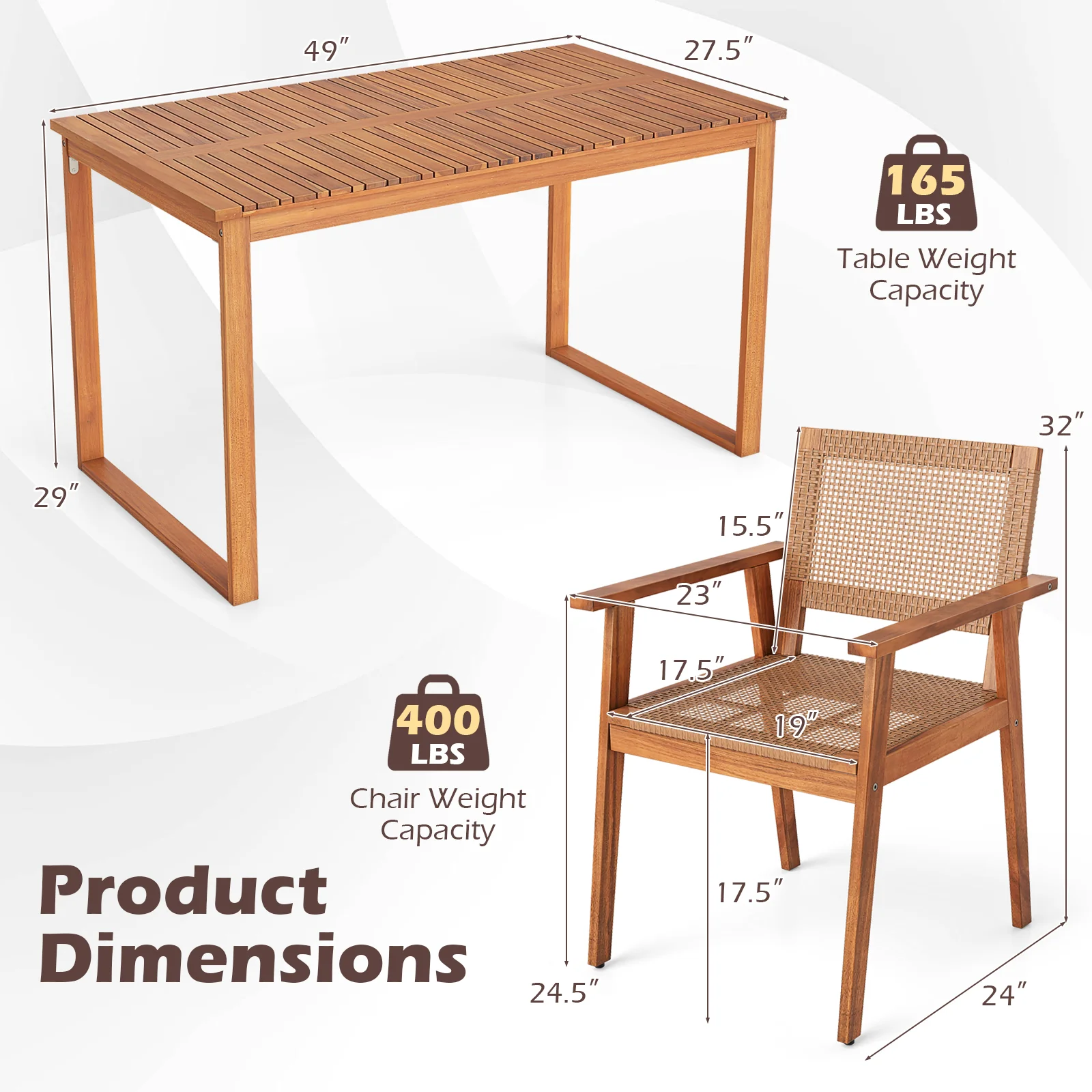 Acacia Wood Dining Set, Outdoor Table, Rattan Chairs, 4 Person - Image 6