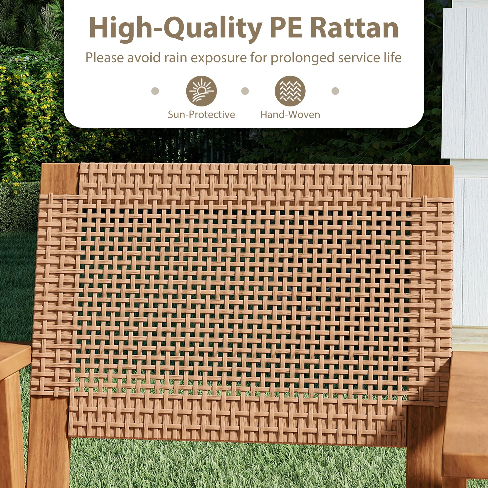 Acacia Wood Dining Set, Outdoor Table, Rattan Chairs, 4 Person - Image 9