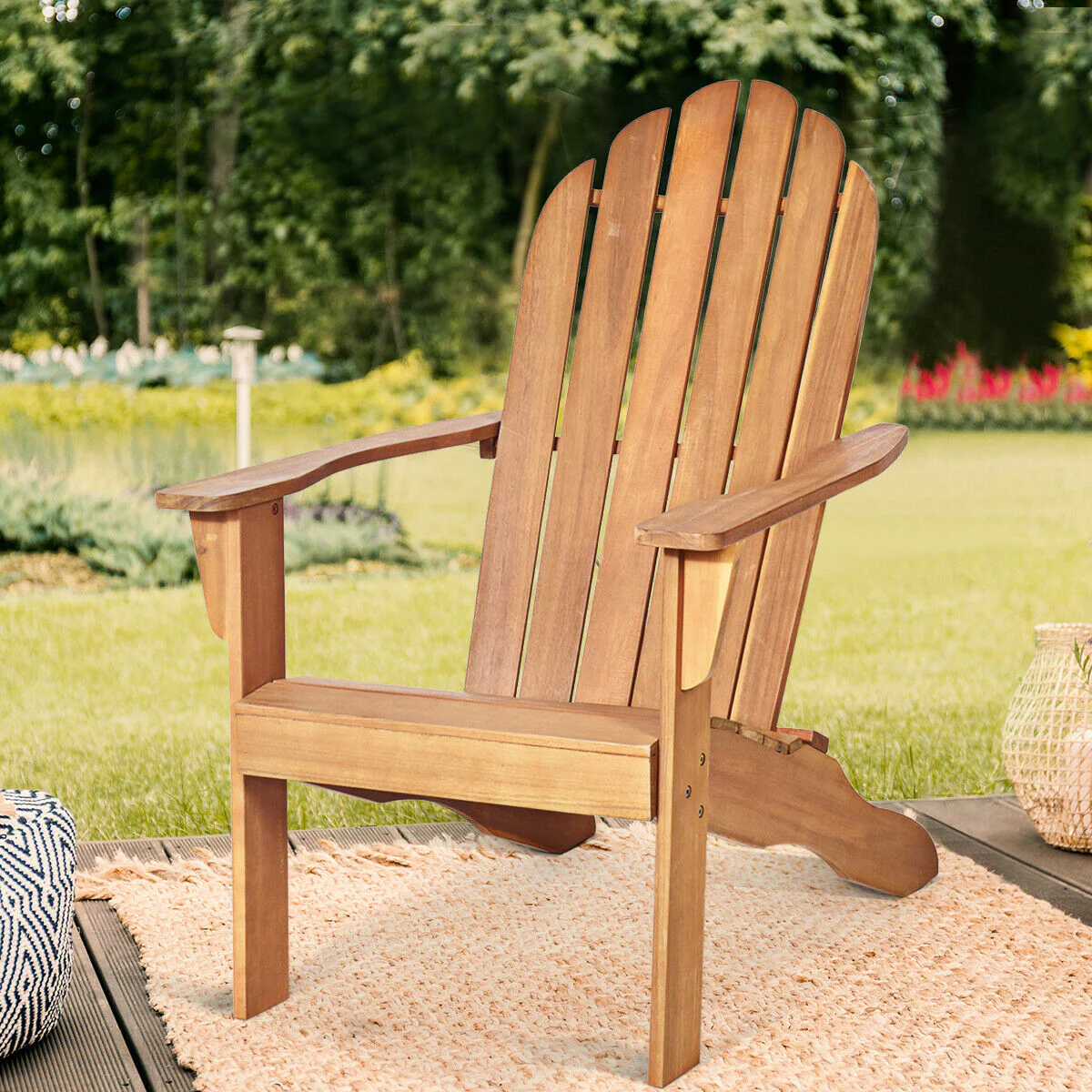 Acacia Wood Outdoor Adirondack Chair, Ergonomic Design, Natural - Image 2