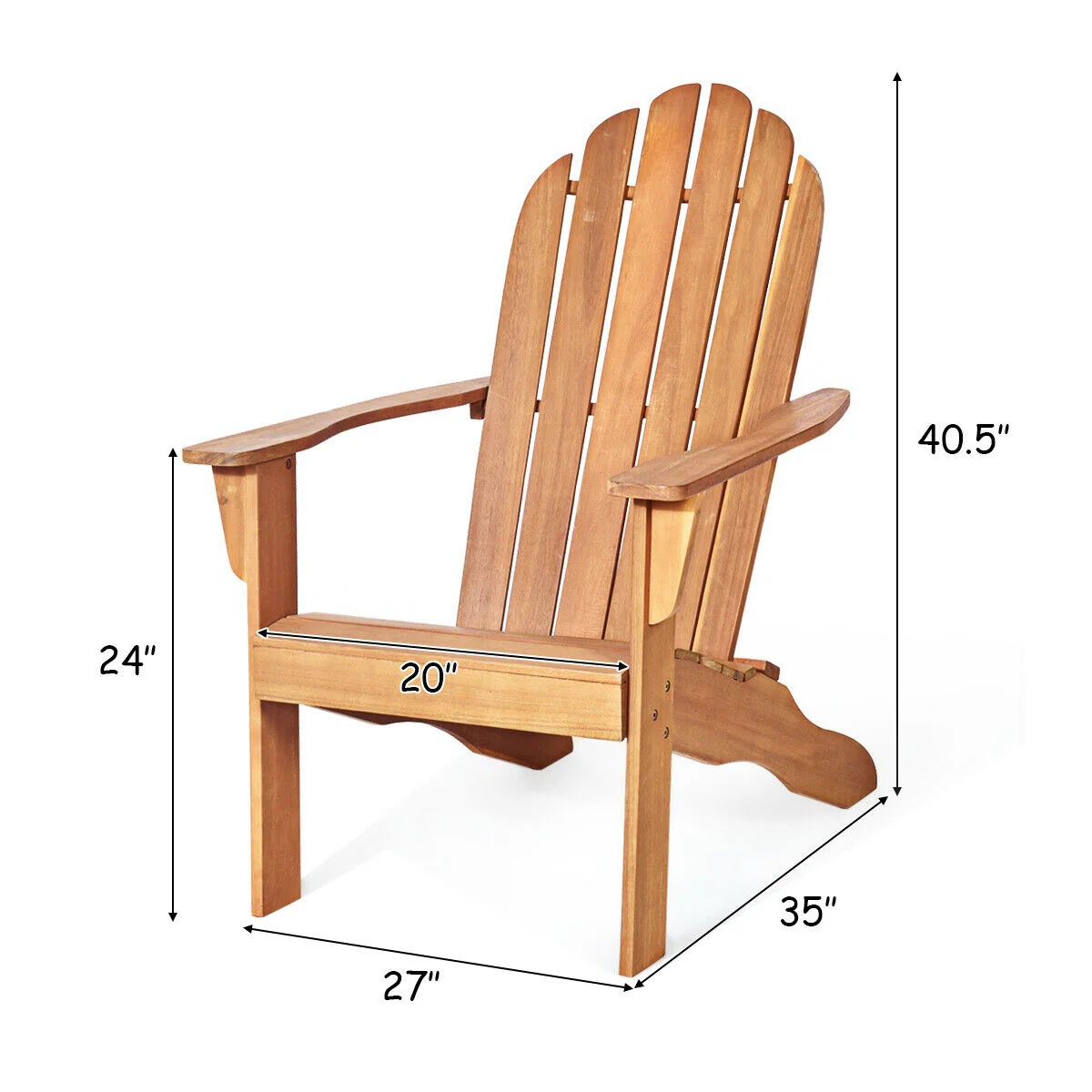 Acacia Wood Outdoor Adirondack Chair, Ergonomic Design, Natural - Image 5